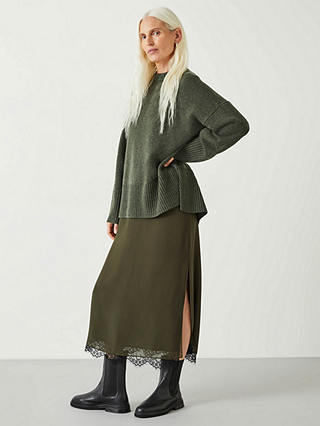 HUSH Jordana Lace Hem Midi Skirt, Forest Green