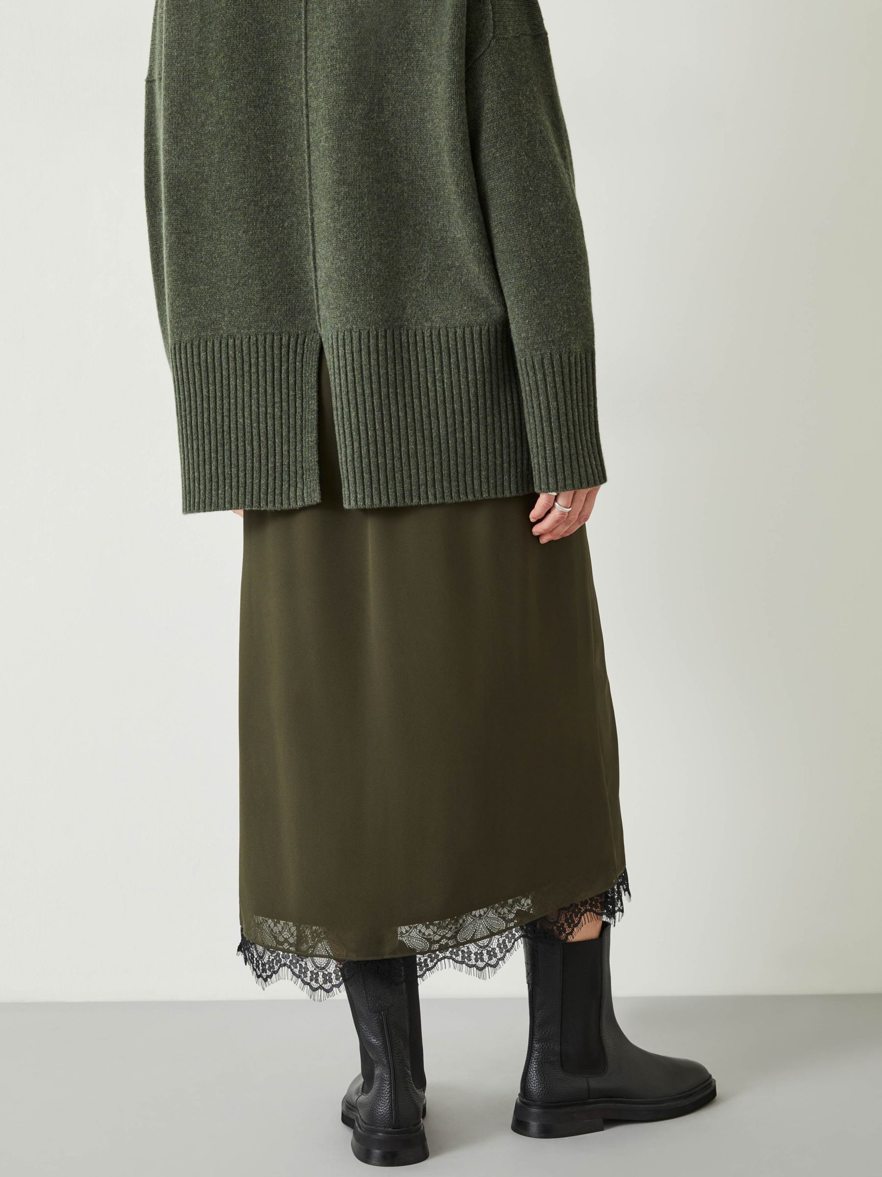 Buy HUSH Jordana Lace Hem Midi Skirt, Forest Green Online at johnlewis.com