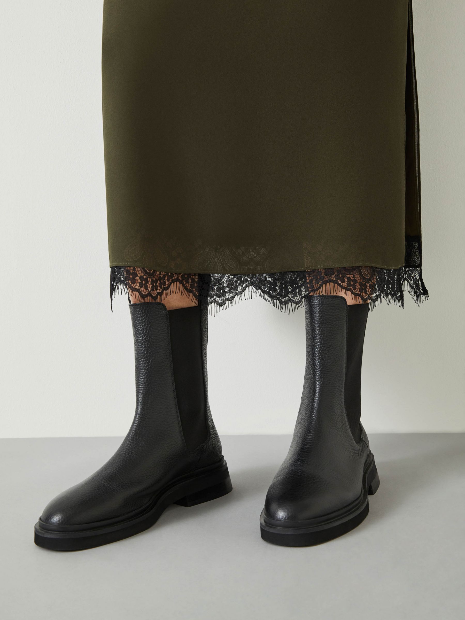 Buy HUSH Jordana Lace Hem Midi Skirt, Forest Green Online at johnlewis.com