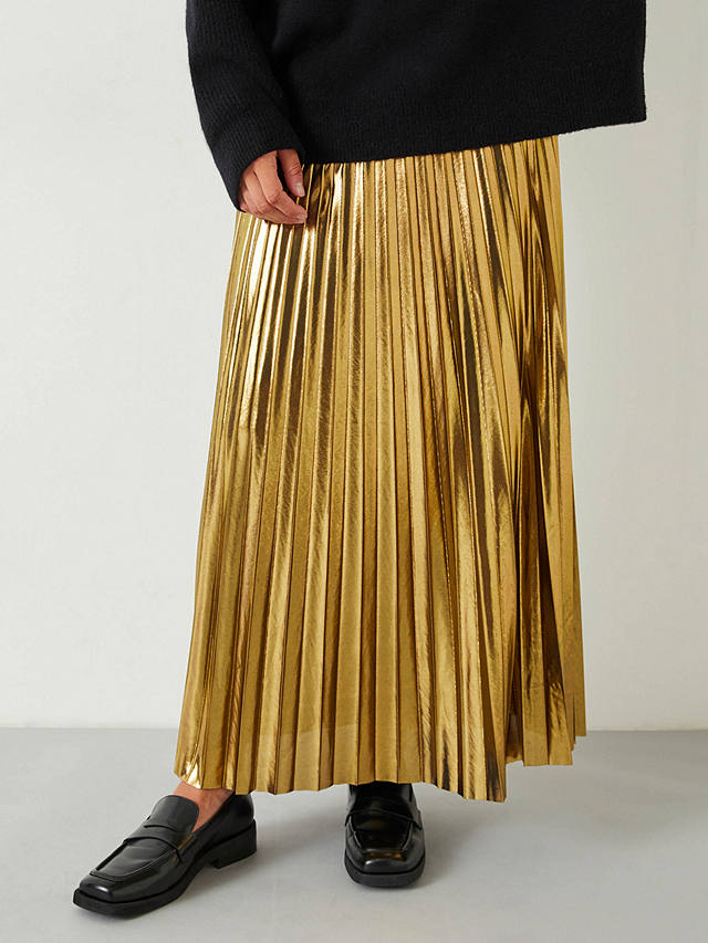 HUSH Raven Pleated Liquid Metallic Maxi Skirt, Gold