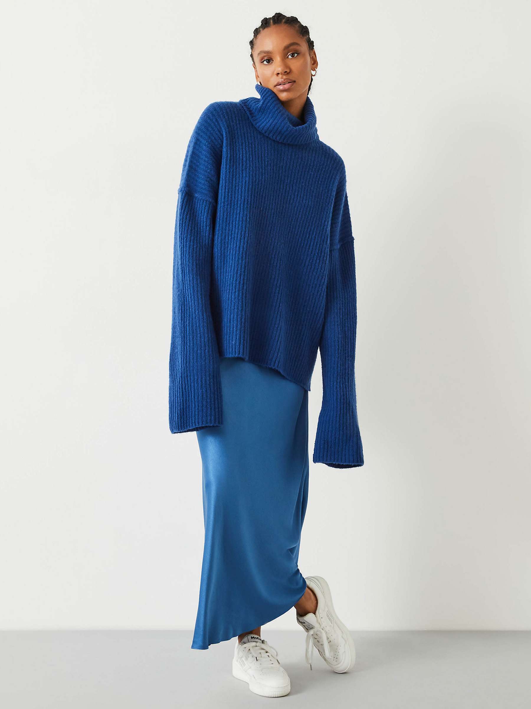 Buy HUSH Keily Chunky Rib Roll Neck Jumper, Inky Blue Online at johnlewis.com