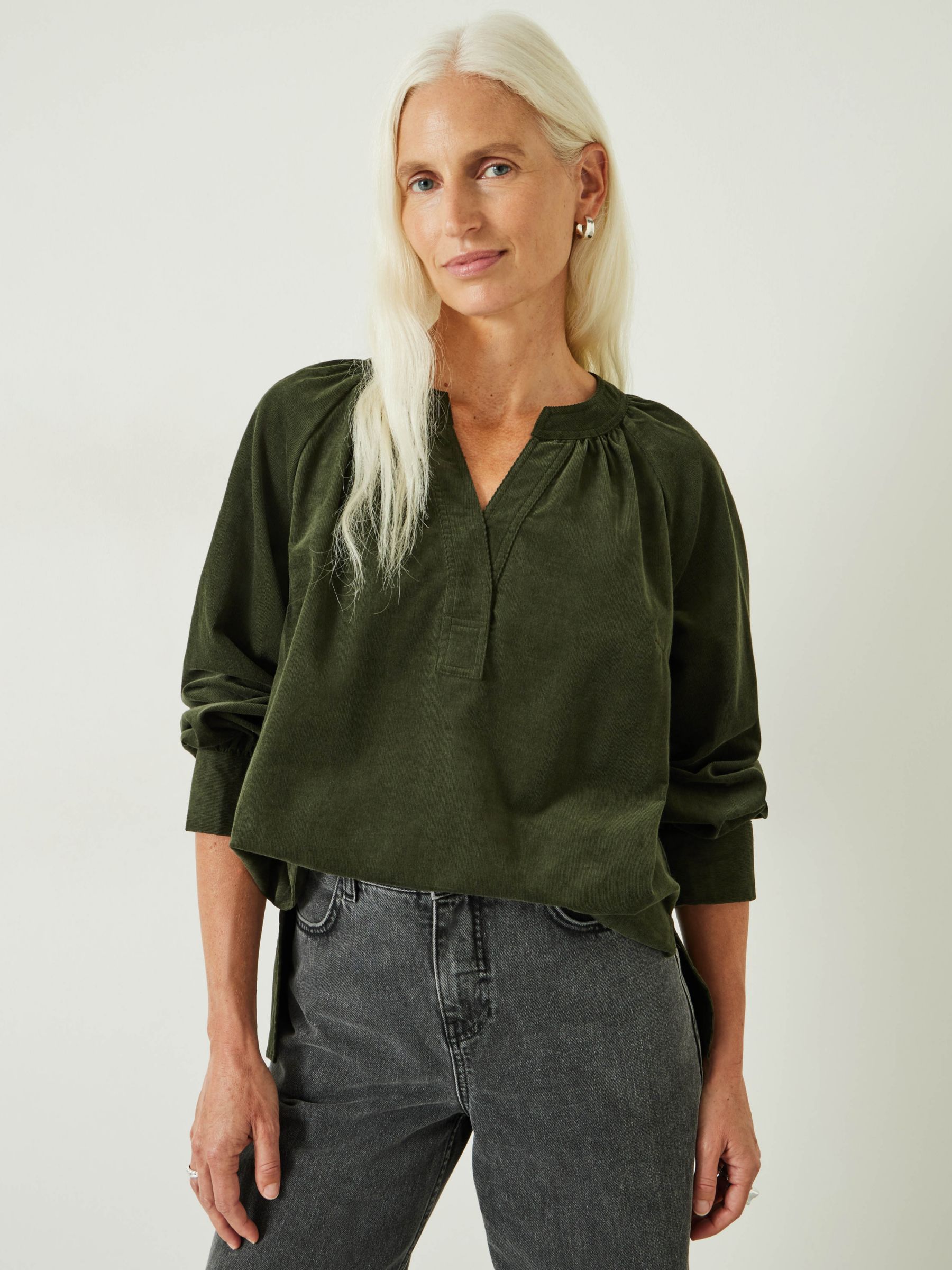 HUSH Cayla Cord Top, Forest Green at John Lewis & Partners