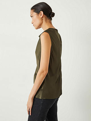 HUSH Chelsea Cowl Neck Satin Top, Forest Green