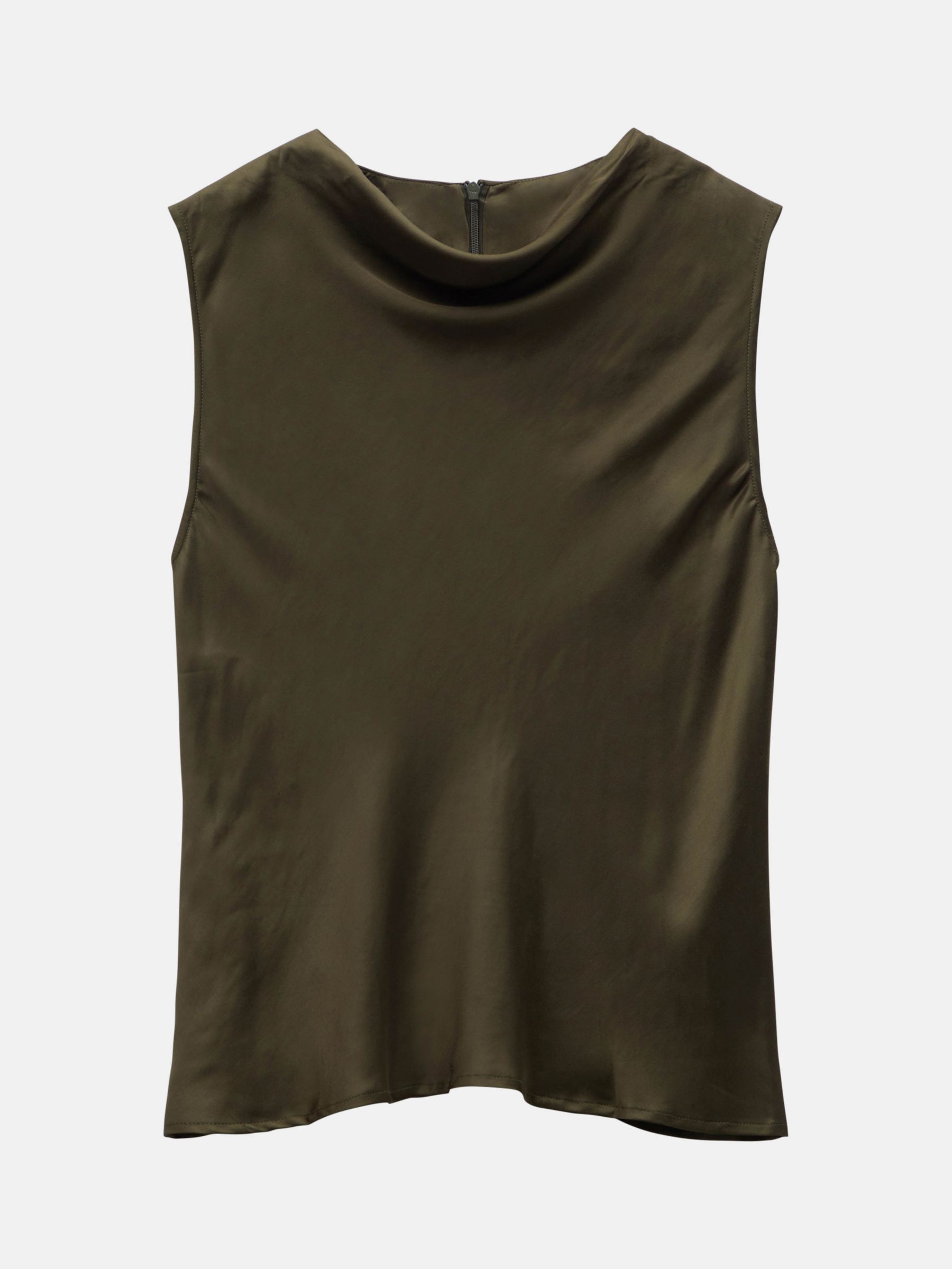 HUSH Chelsea Cowl Neck Satin Top, Forest Green, 16