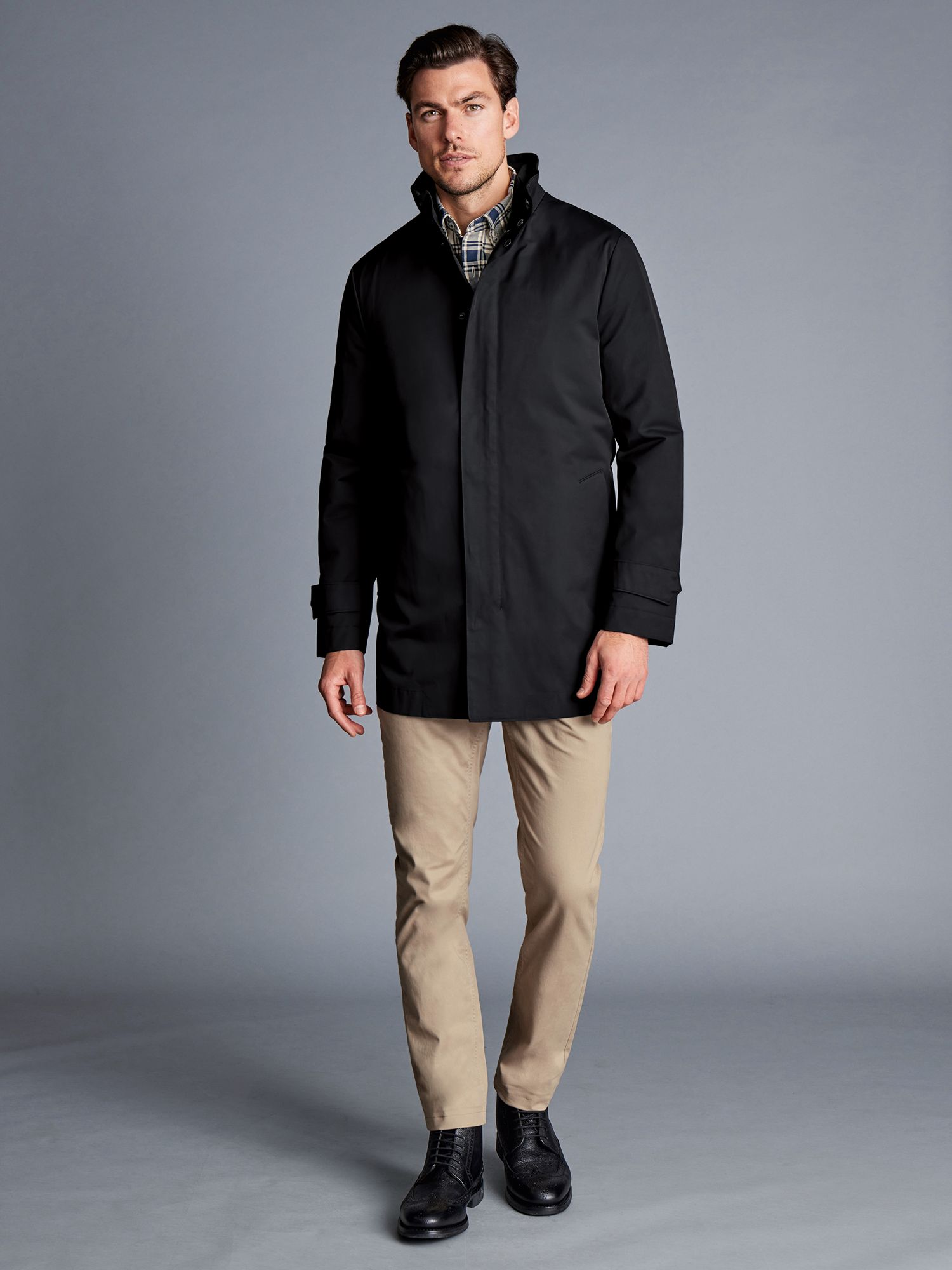 Charles Tyrwhitt 3-in-1 Detachable Gilet Rain Mac, Black at John Lewis ...