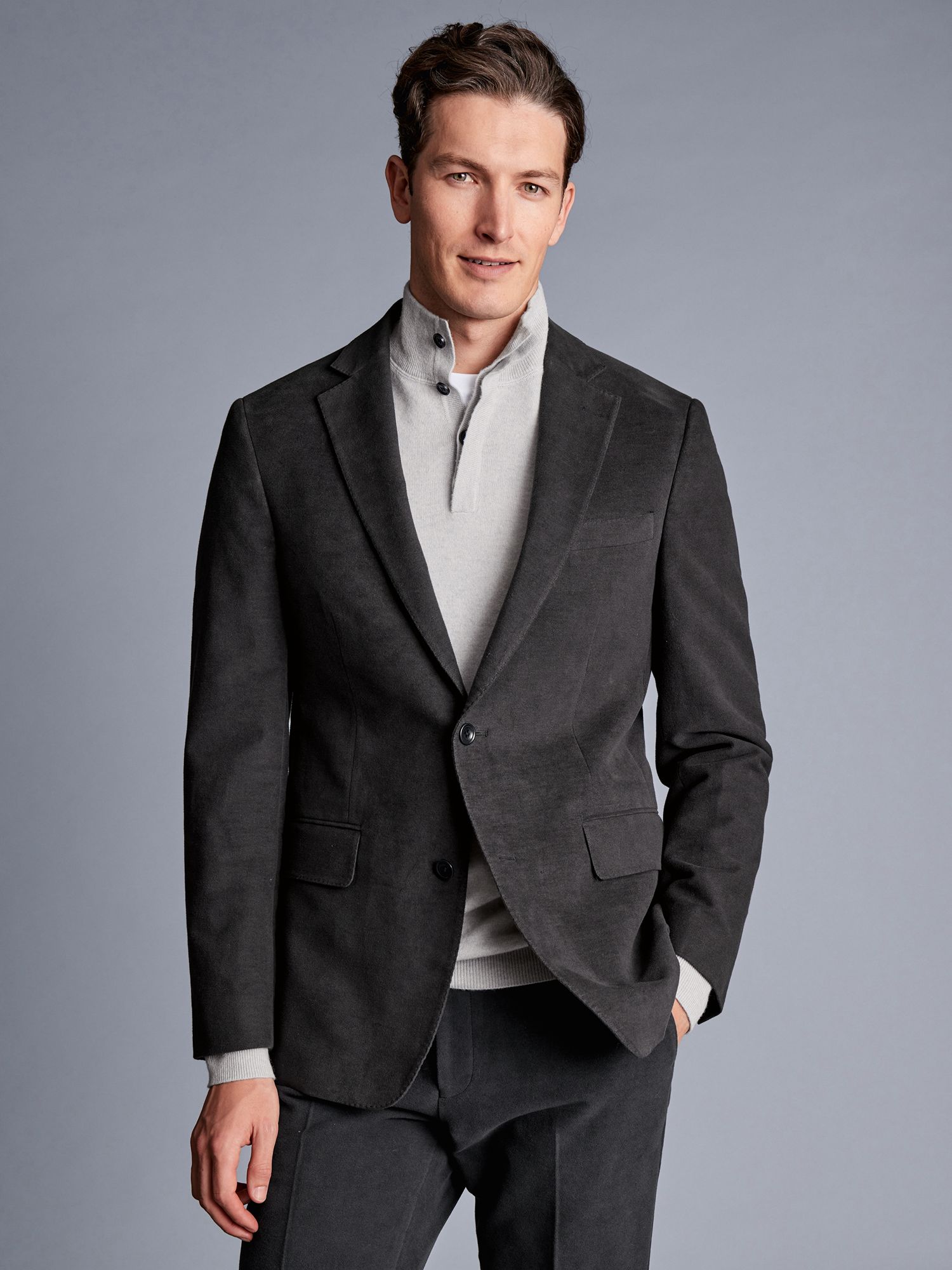 Charles Tyrwhitt Italian Moleskin Slim Fit Suit Jacket, Dark Grey at ...