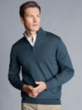 Charles Tyrwhitt Pure Merino Wool Zip Neck Jumper, Petrol Blue