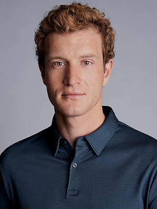 Charles Tyrwhitt Long Sleeve Jersey Polo Shirt, Petrol Blue