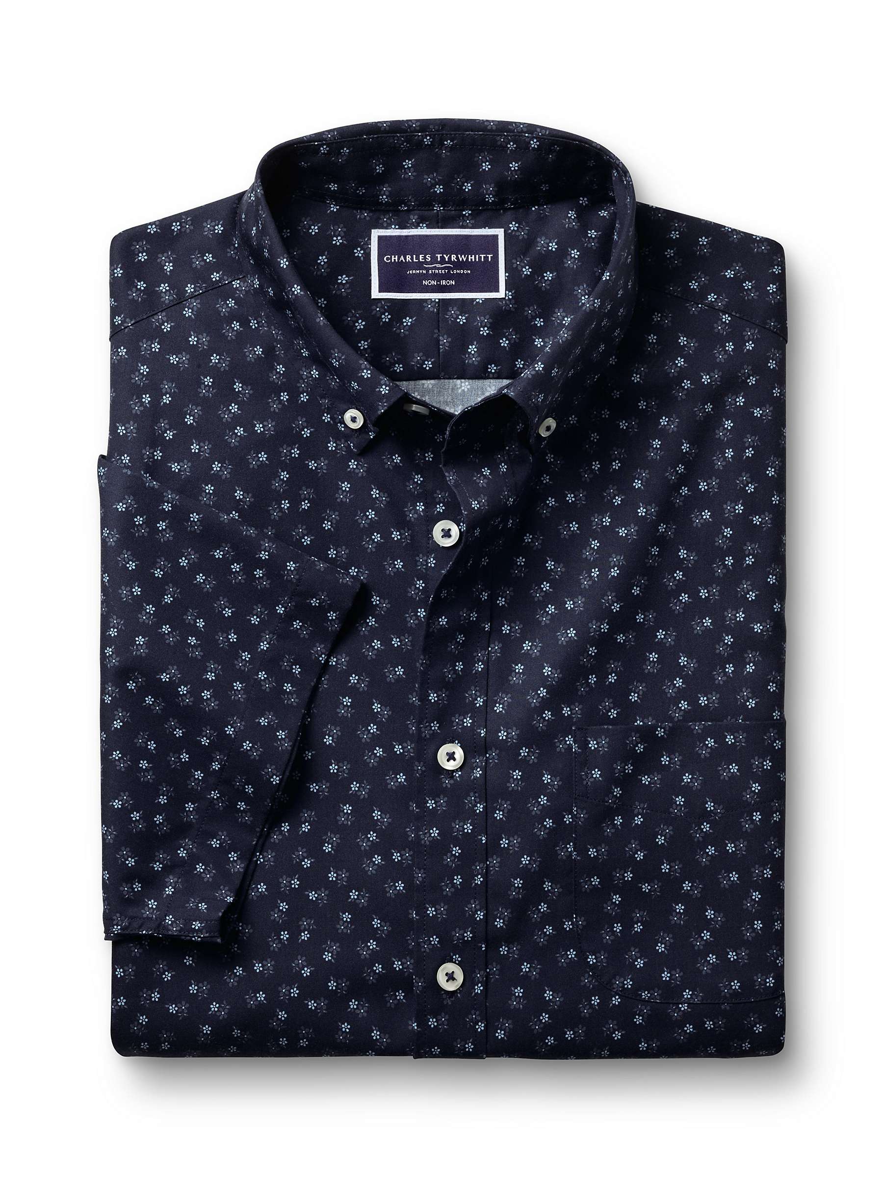 Buy Charles Tyrwhitt Floral Short Sleeve Slim Fit Shirt, Navy Online at johnlewis.com