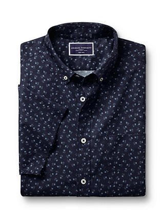 Charles Tyrwhitt Floral Short Sleeve Slim Fit Shirt, Navy