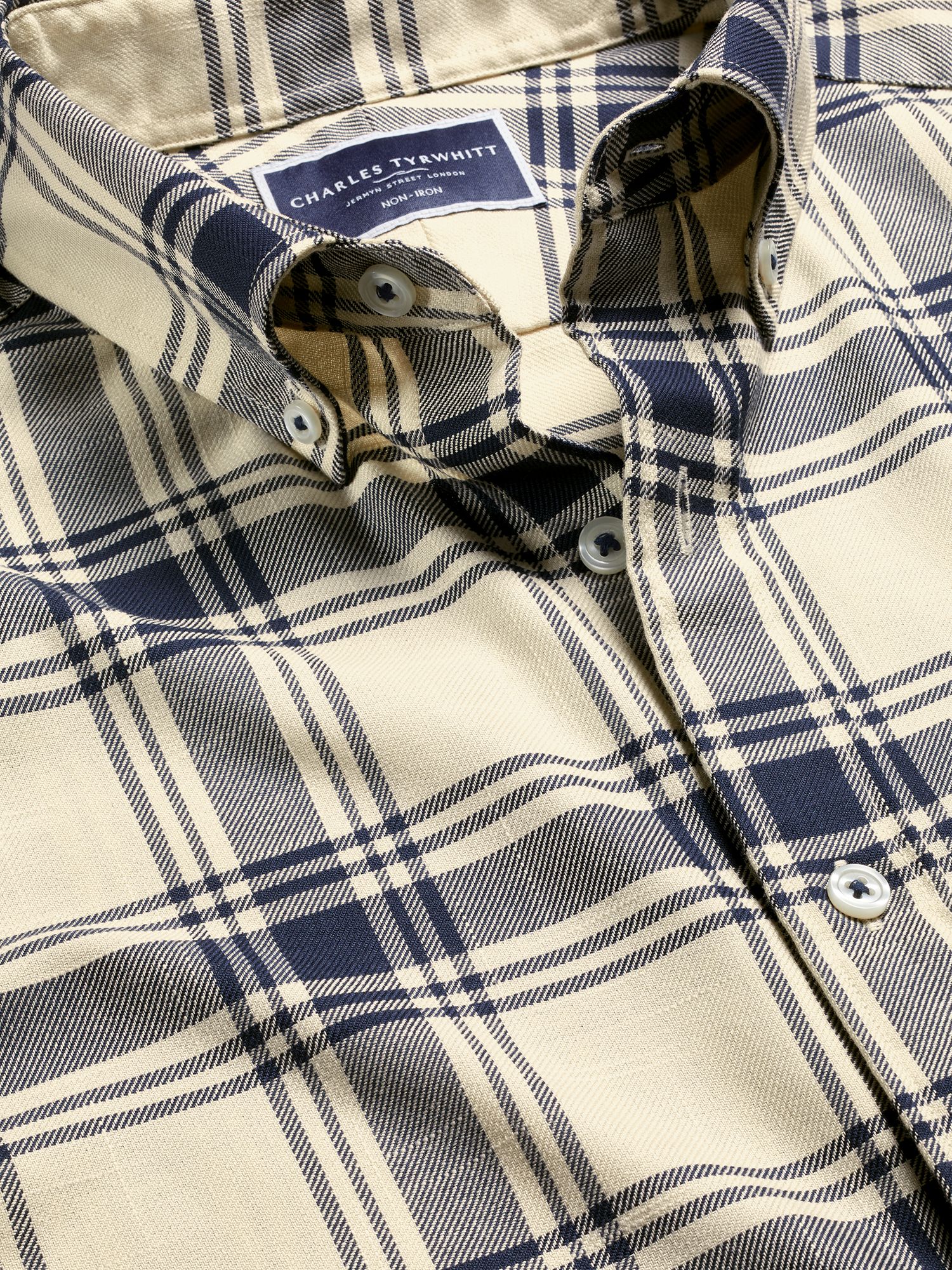 Charles Tyrwhitt Slim Fit Large Check Non-Iron Shirt, Cream/Multi at ...