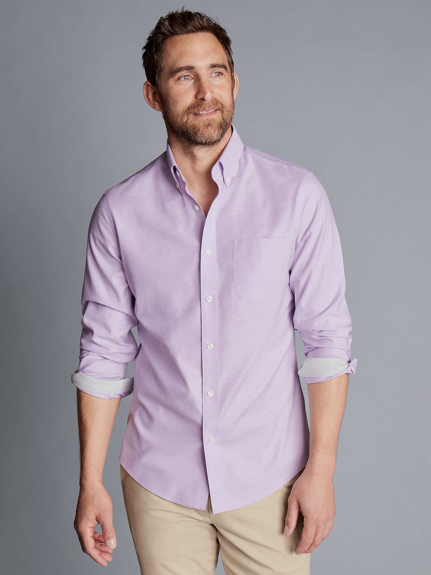 Buy Charles Tyrwhitt Non Iron Oxford Stretch Shirt, Lavender Purple Online at johnlewis.com