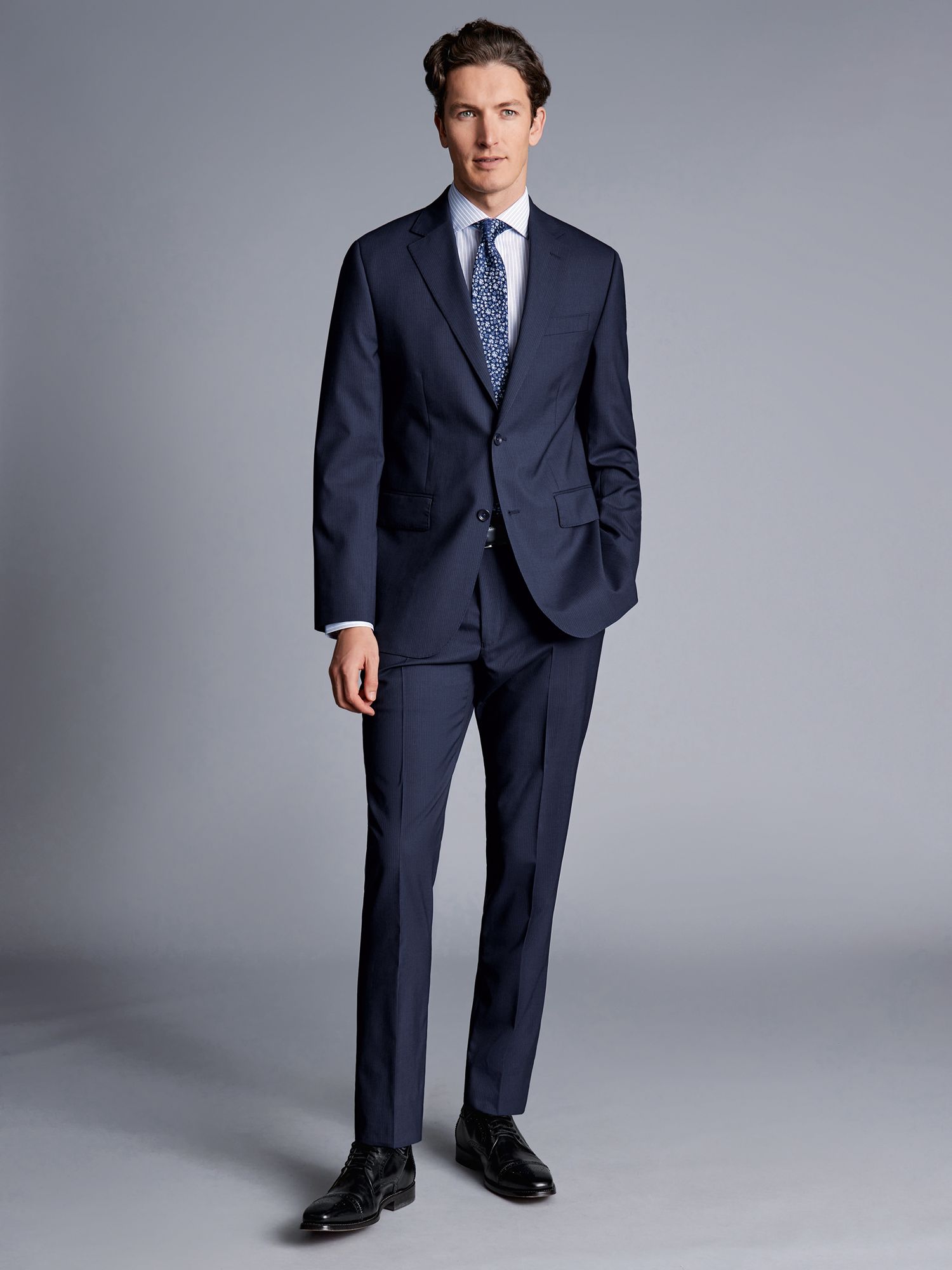 Charles Tyrwhitt Classic Stripe Suit Jacket, Navy at John Lewis & Partners