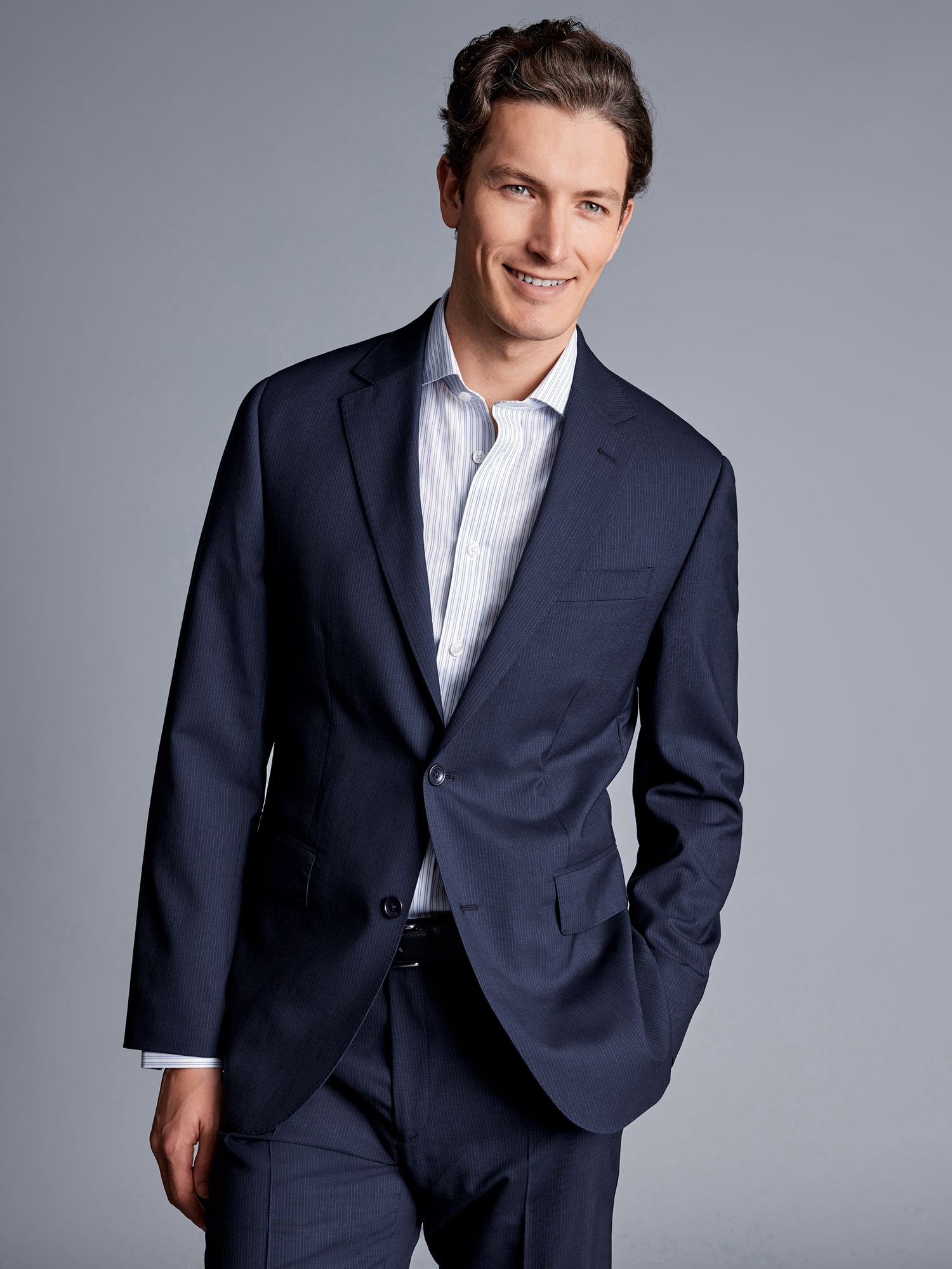 Charles Tyrwhitt Slim Fit Stripe Suit Jacket, Navy at John Lewis & Partners