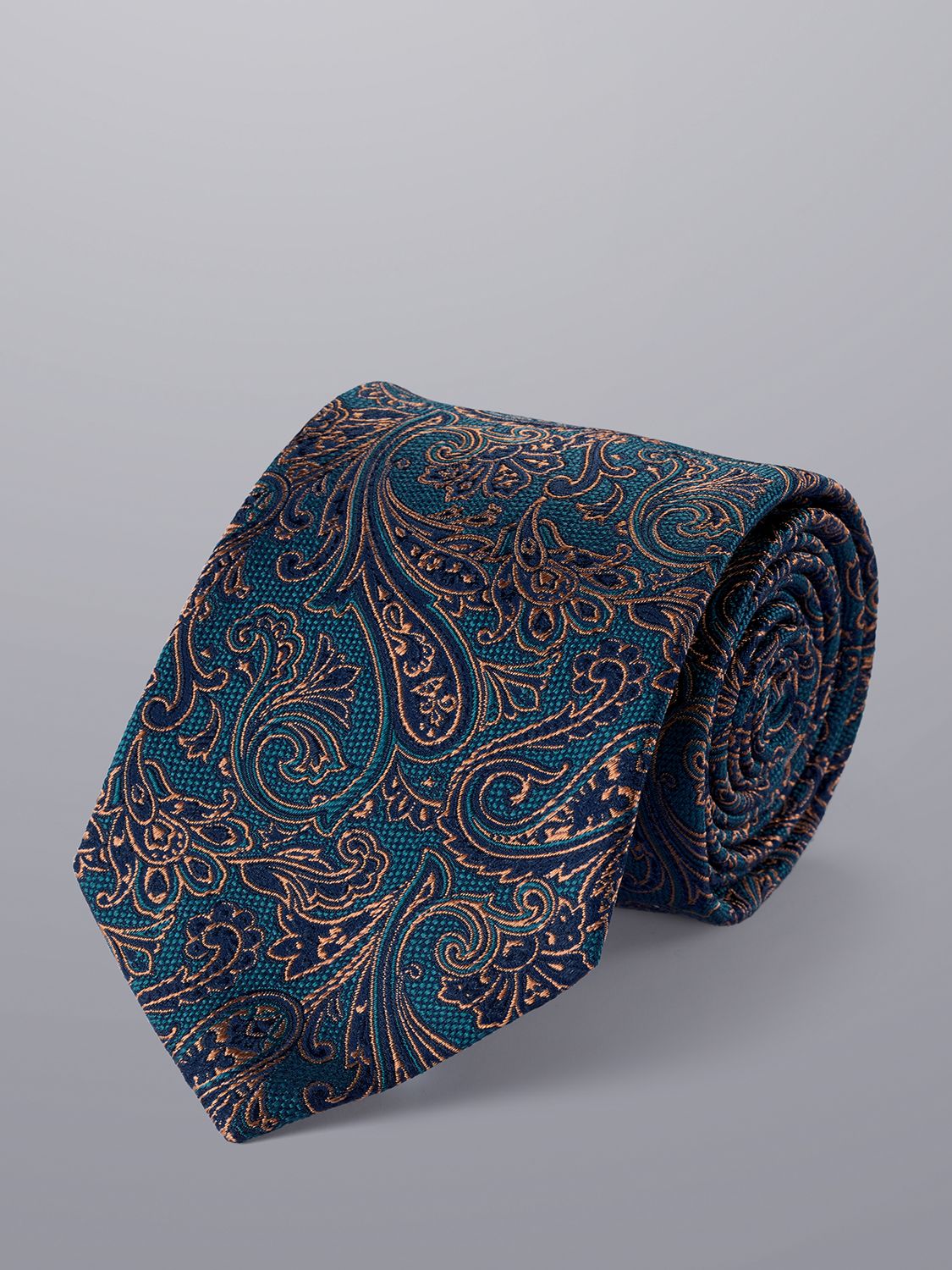 Charles Tyrwhitt Paisley Print Silk Tie, Dark Turquoise/Gold