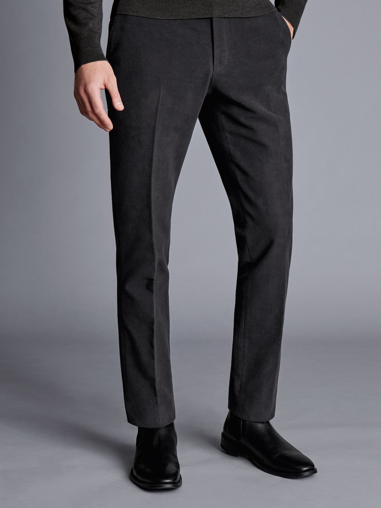 Charles Tyrwhitt Italian Moleskin Slim Fit Suit Trousers, Dark Grey at ...