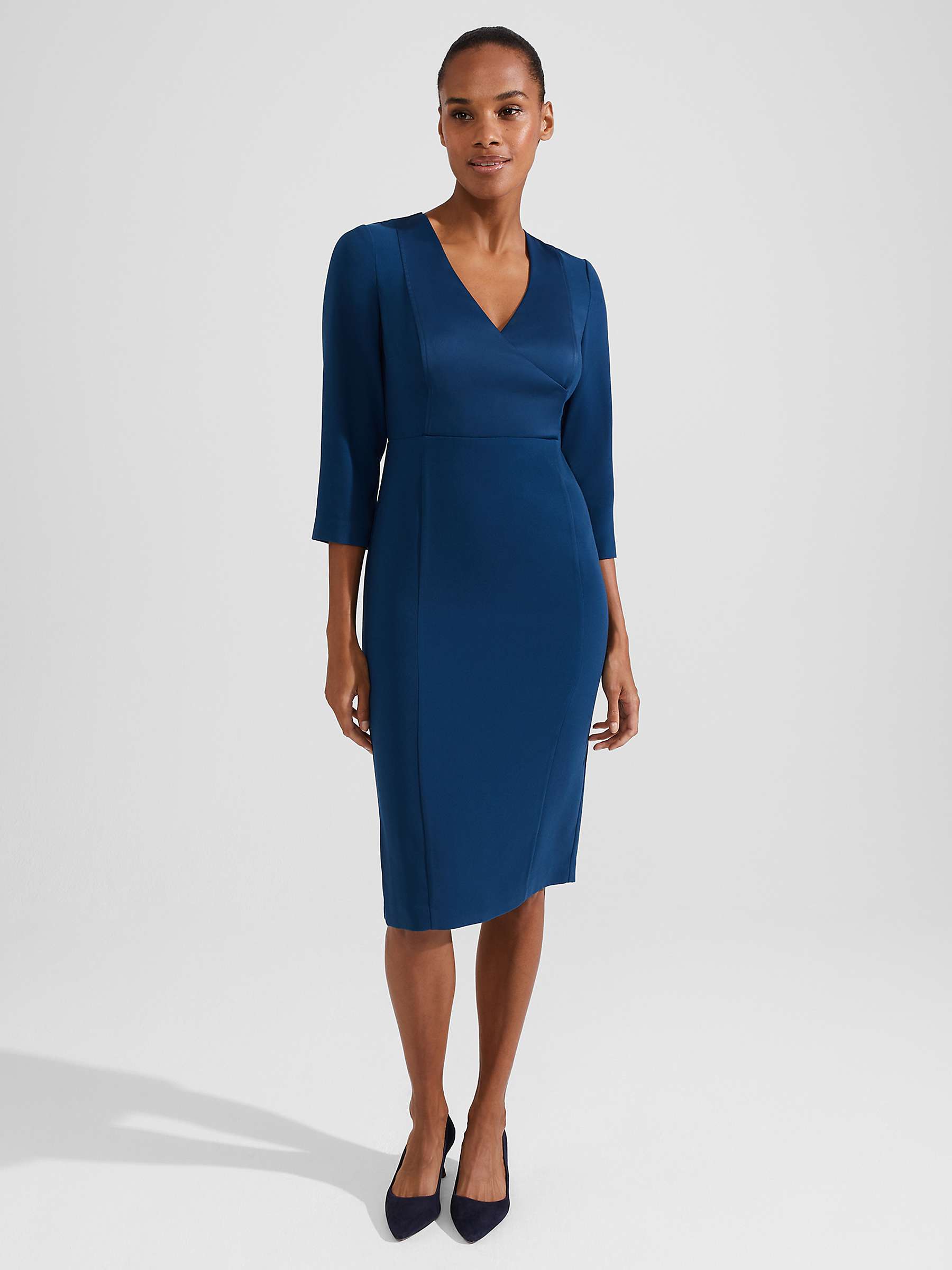 Buy Hobbs Saige V Neck Sheath Dress, Steel Blue Online at johnlewis.com