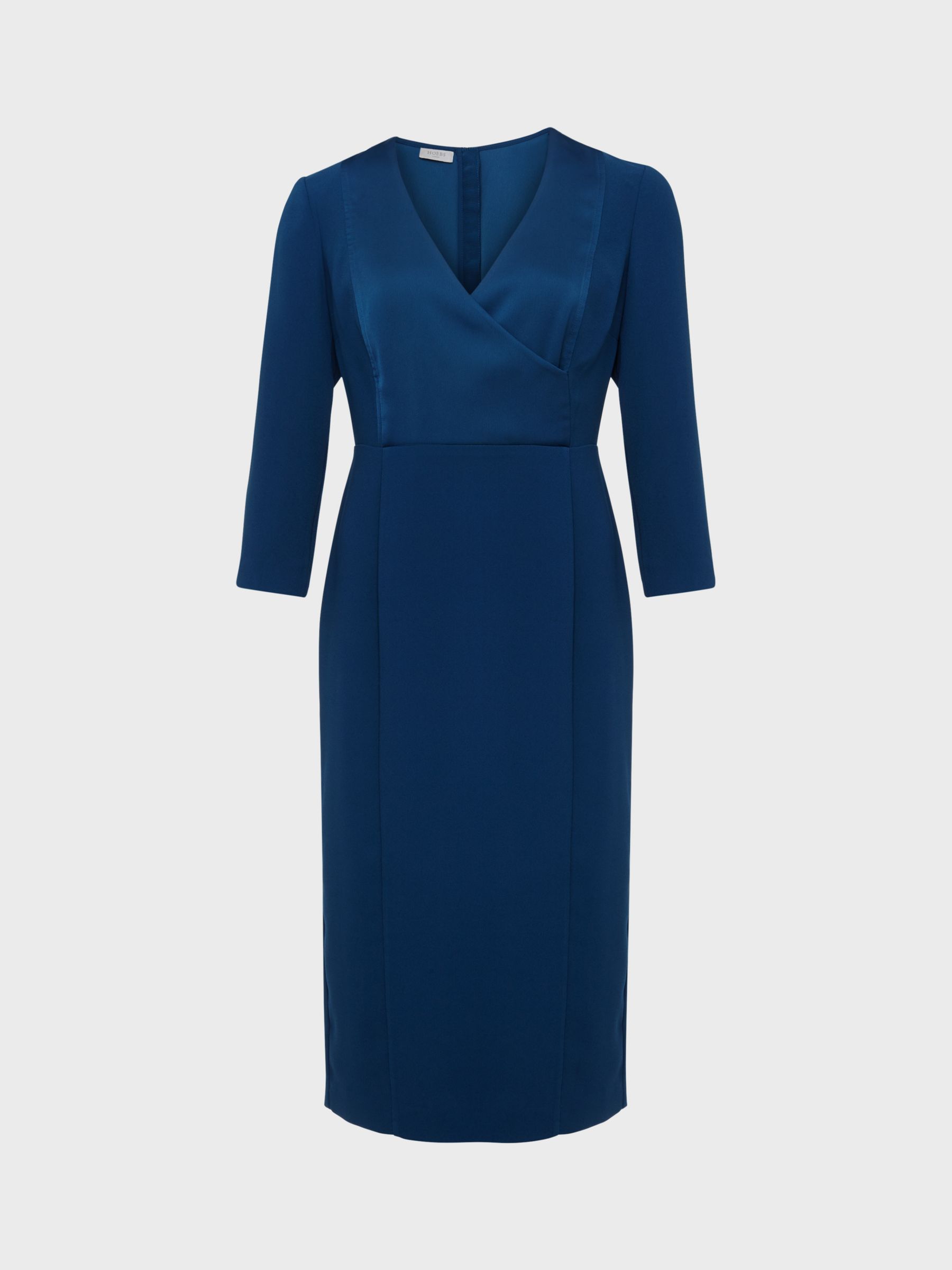 Hobbs Saige V Neck Sheath Dress, Steel Blue at John Lewis & Partners