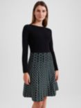 Hobbs Petite Elena Geometric Print Dress, Black/Green