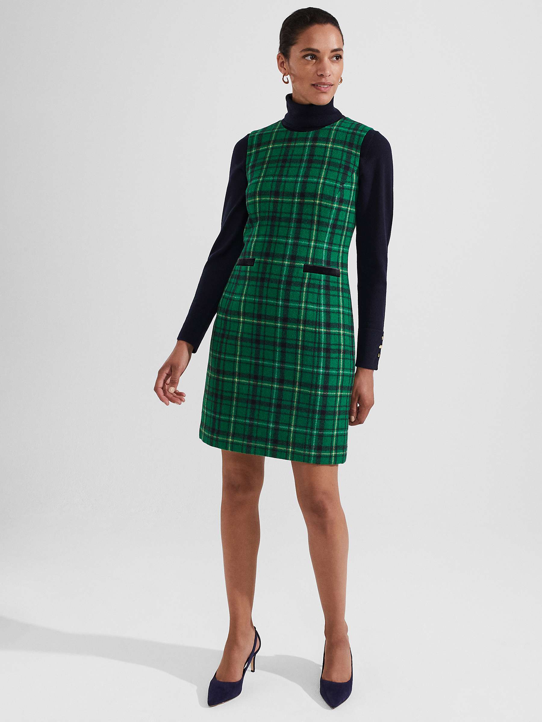 Buy Hobbs Margot Checked Wool Shift Dress, Green/Multi Online at johnlewis.com
