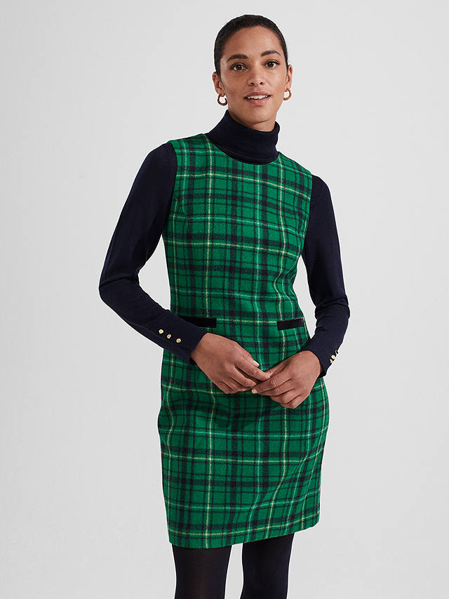 Hobbs Petite Margot Check Wool Dress, Green/Multi
