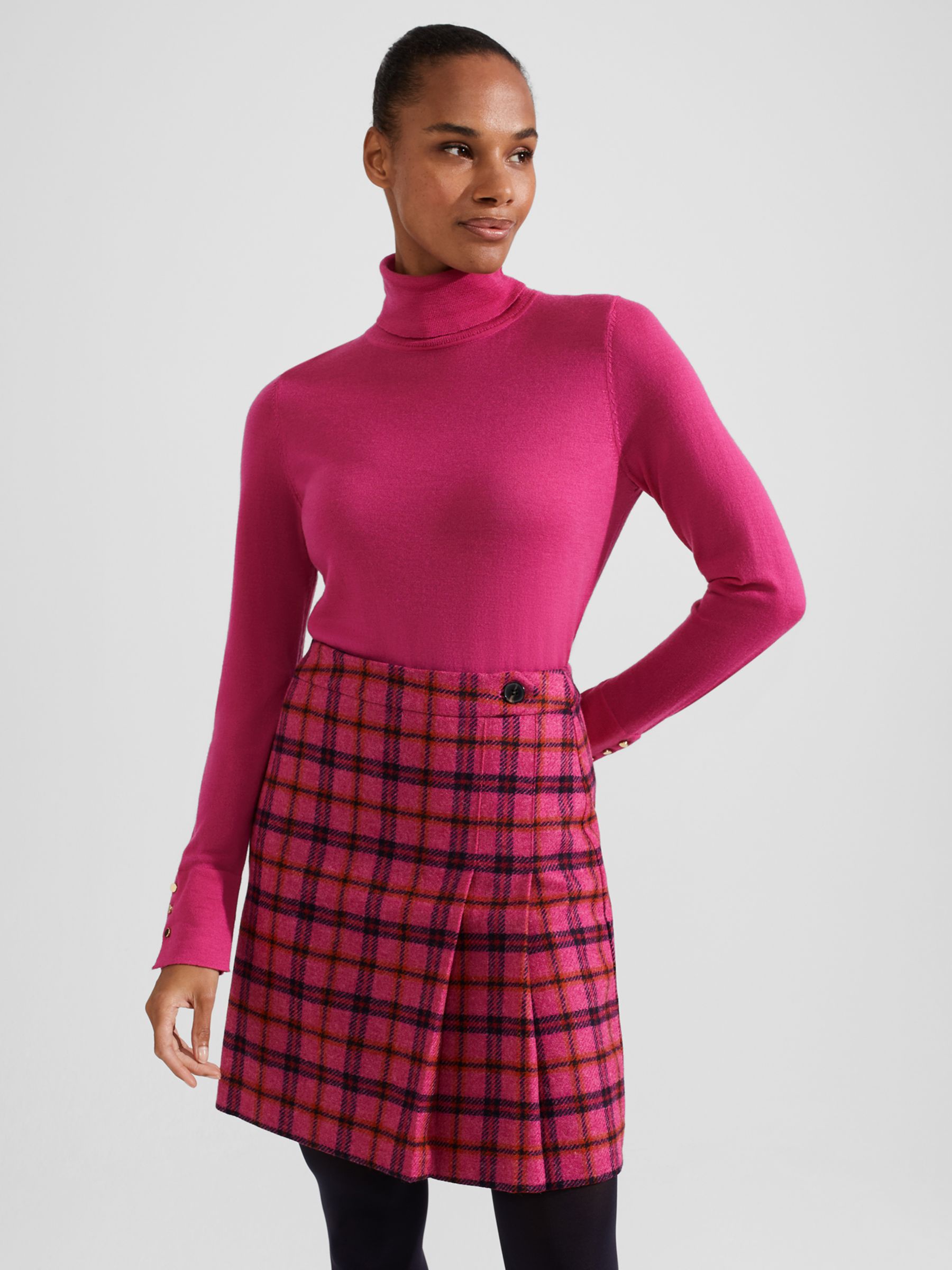 Hobbs Leah Check Wool Mini Skirt, Pink/Multi at John Lewis & Partners