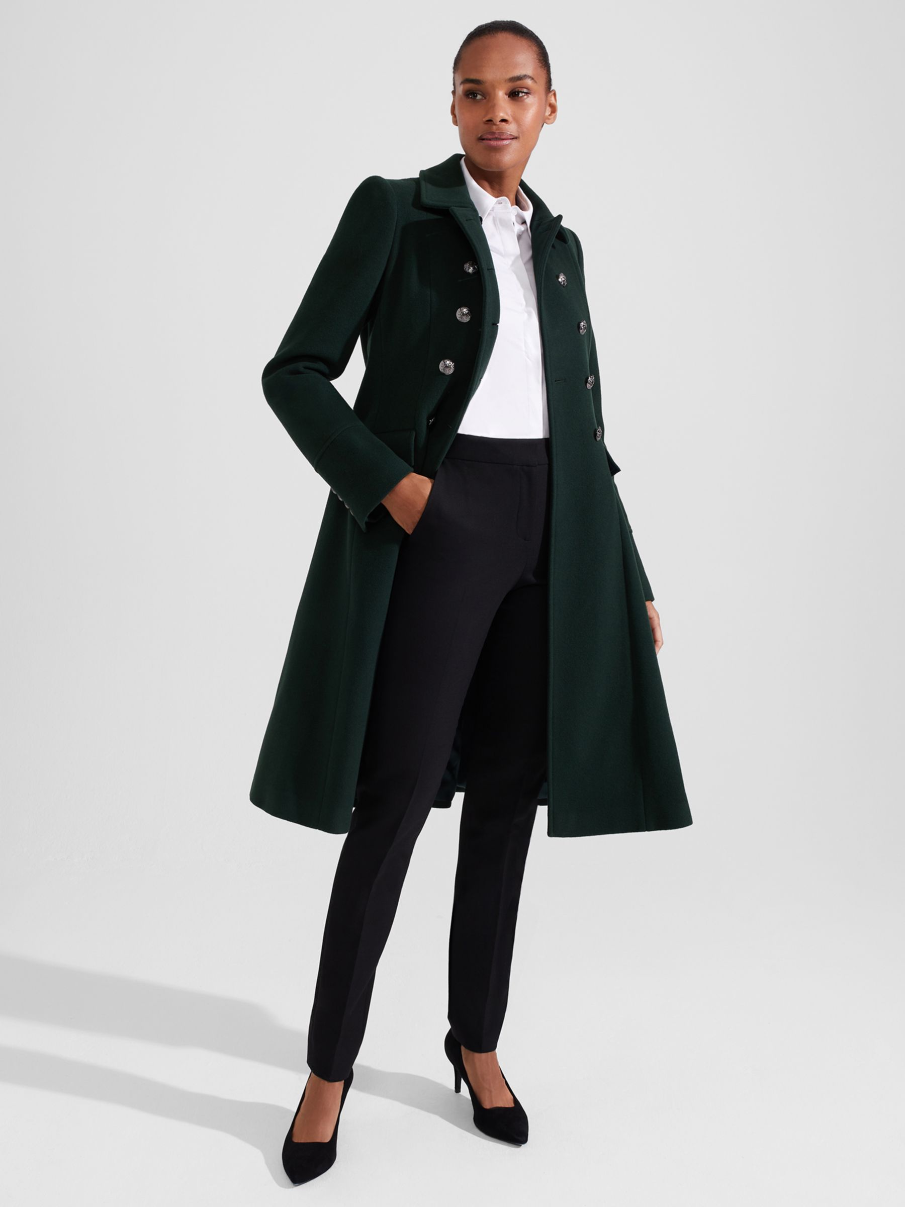 Hobbs Petite Clarisse Double Breasted Coat, Green, 12