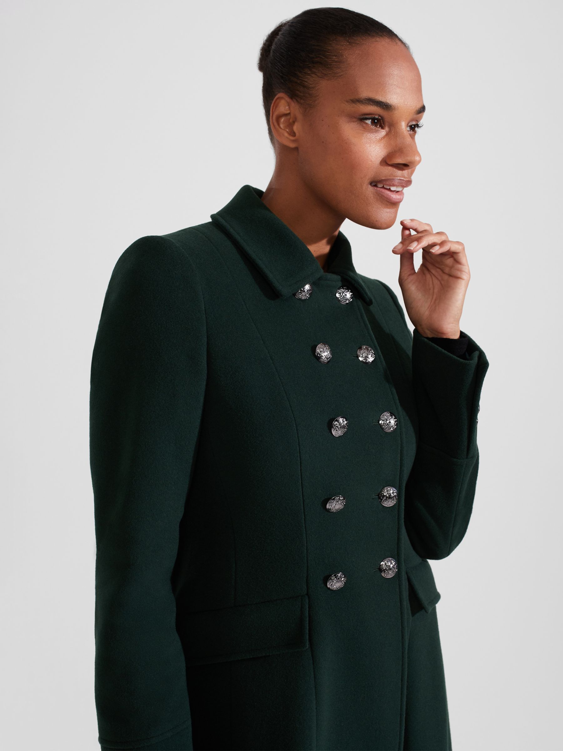 Hobbs Petite Clarisse Double Breasted Coat, Green, 12