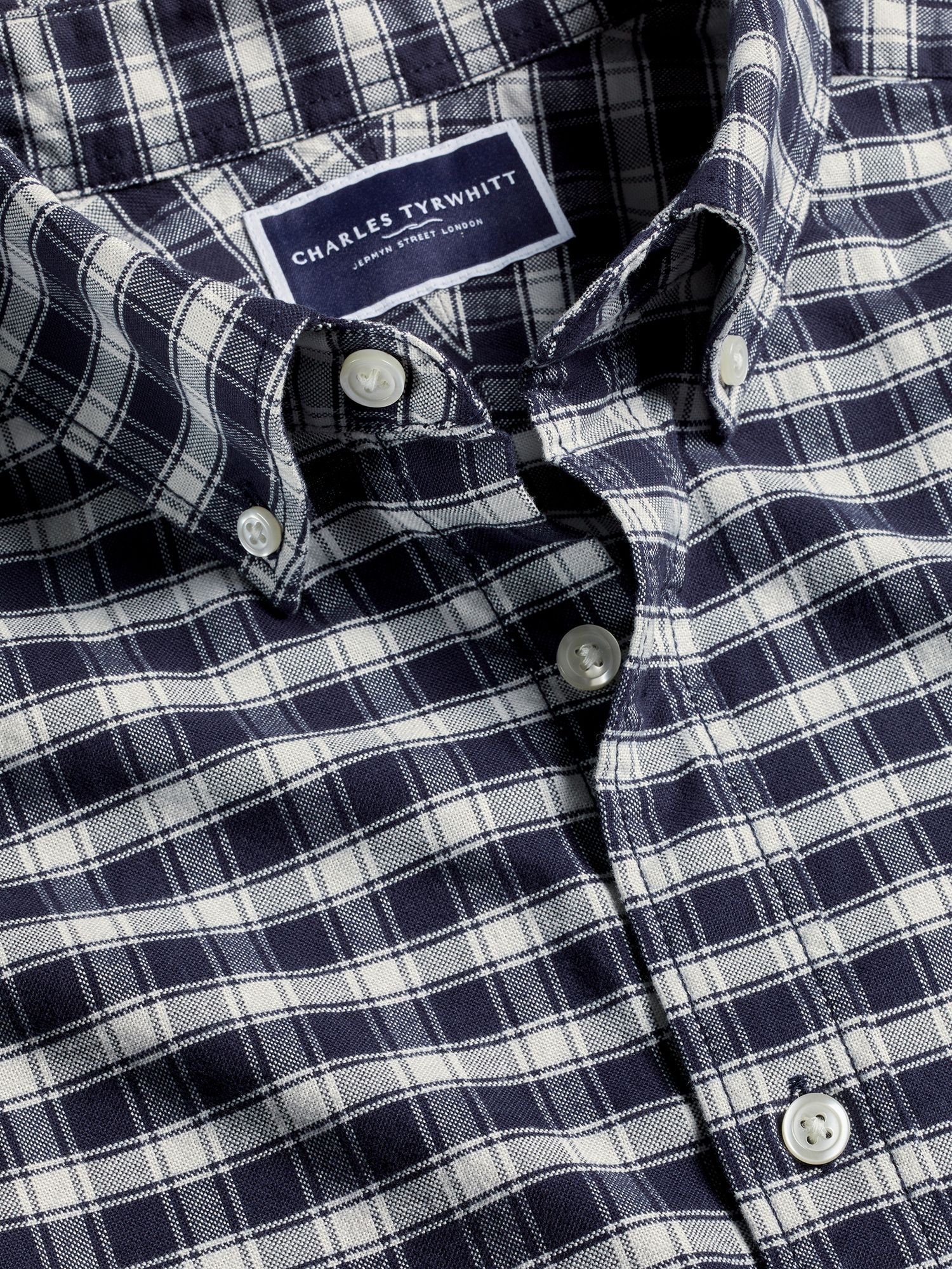 Charles Tyrwhitt Grid Check Brushed Cotton Shirt, Navy