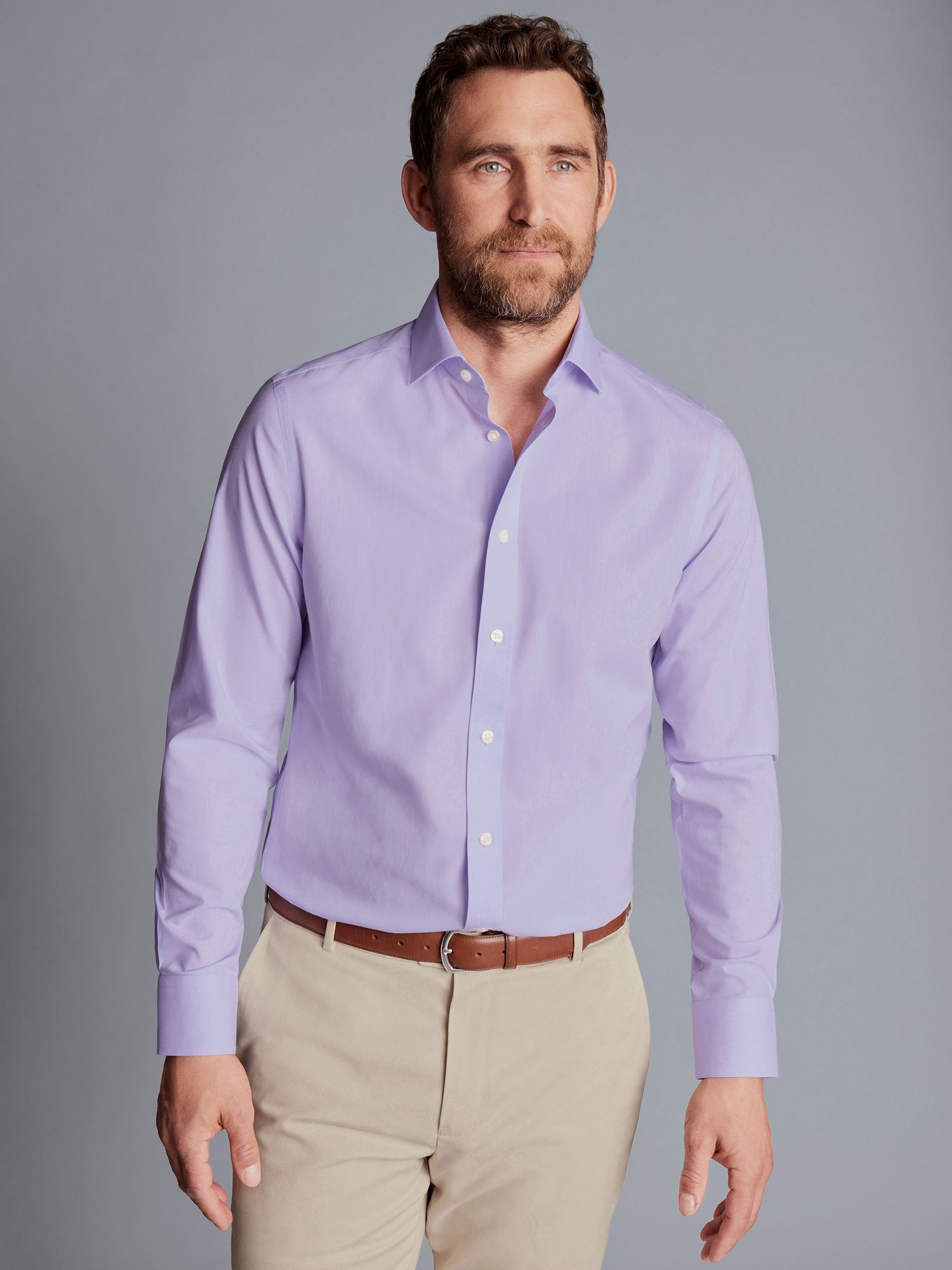 Charles Tyrwhitt Cutaway Collar Non-Iron Poplin Slim Fit Shirt, Lilac ...