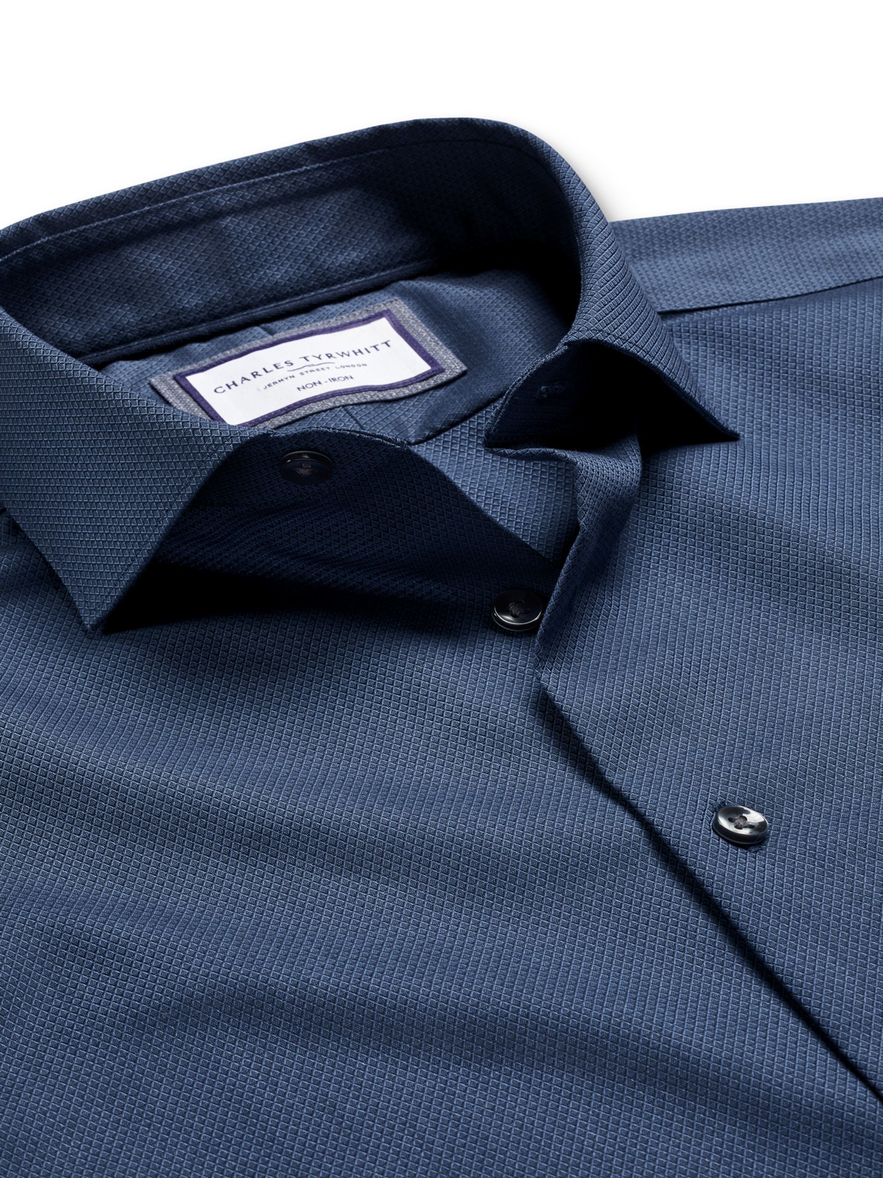 Charles Tyrwhitt Diamond Stretch Texture Non-Iron Slim Fit Shirt, Denim ...