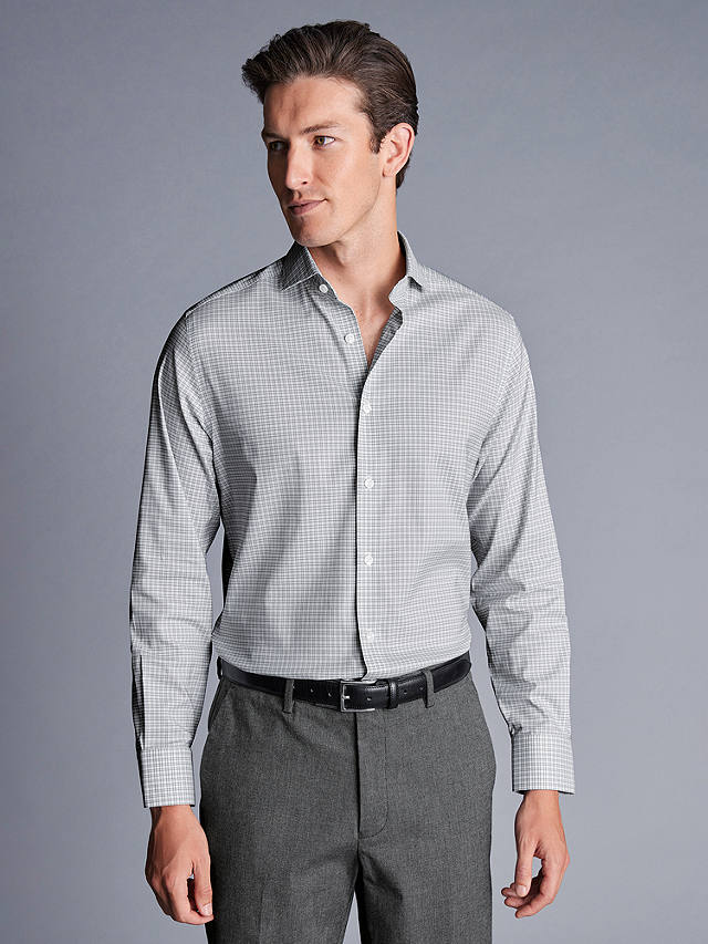 Charles Tyrwhitt Grid Check Non-Iron Stretch Twill Slim Fit Shirt, Silver Grey/Multi