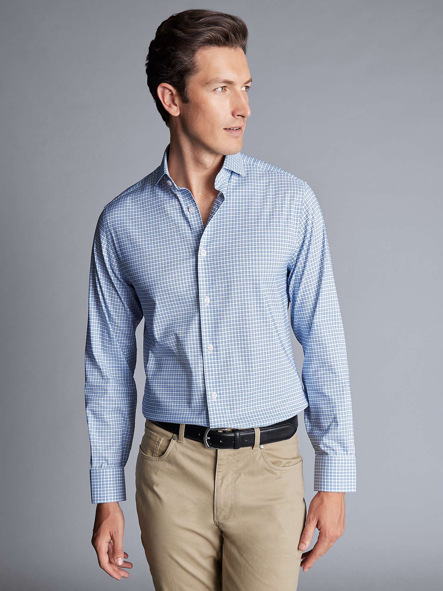 Buy Charles Tyrwhitt Check Non-Iron Stretch Twill Slim Fit Shirt, Ocean Blue/White Online at johnlewis.com