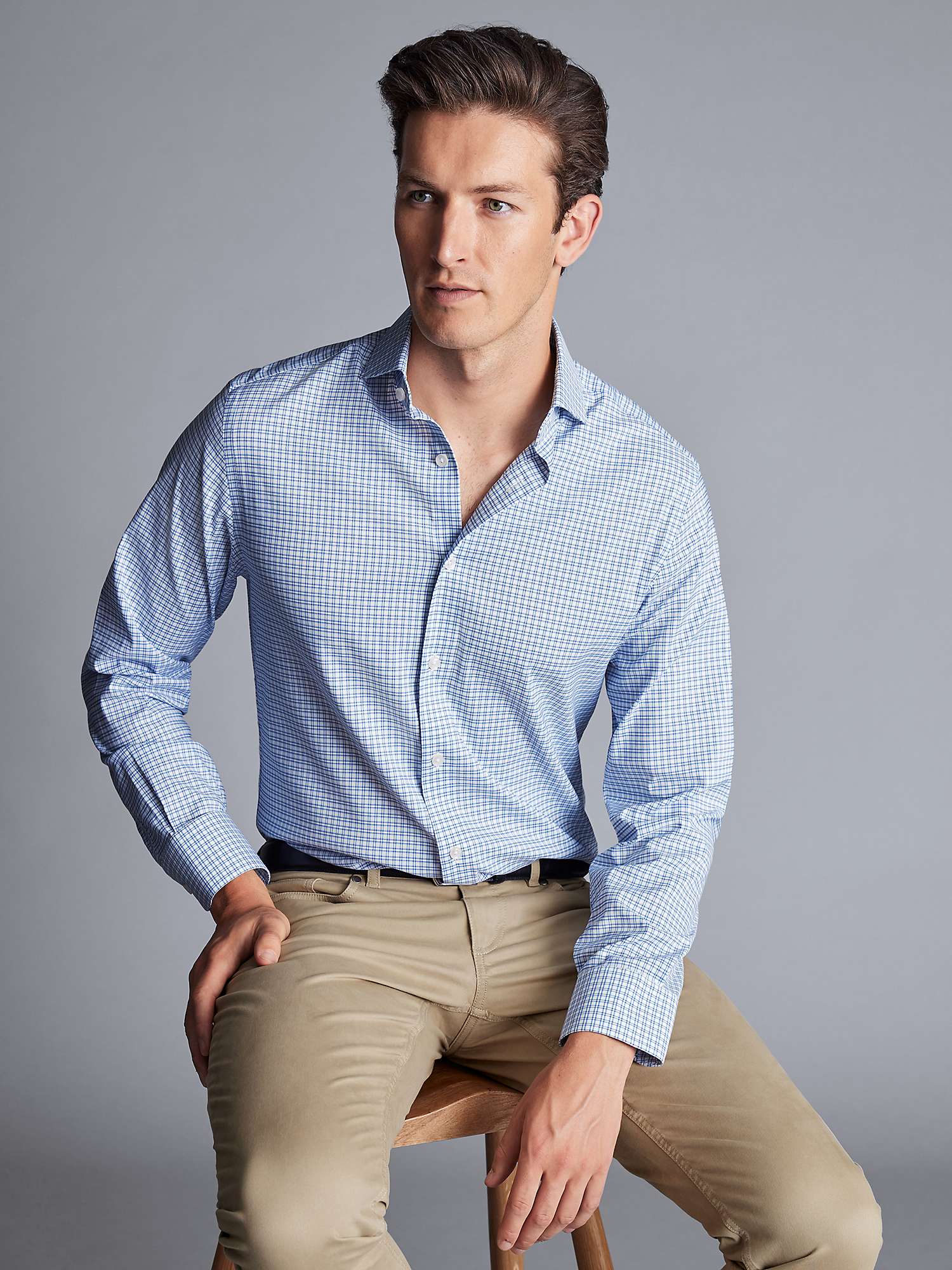 Buy Charles Tyrwhitt Check Non-Iron Stretch Twill Slim Fit Shirt, Ocean Blue/White Online at johnlewis.com