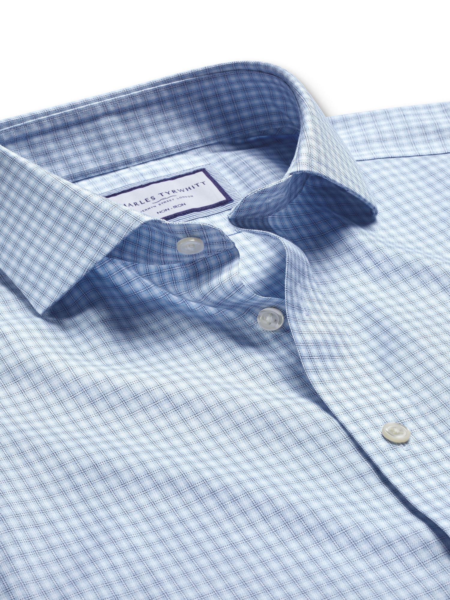 Charles Tyrwhitt Double Check Non-Iron Cutaway Slim Fit Shirt, Sky Blue ...