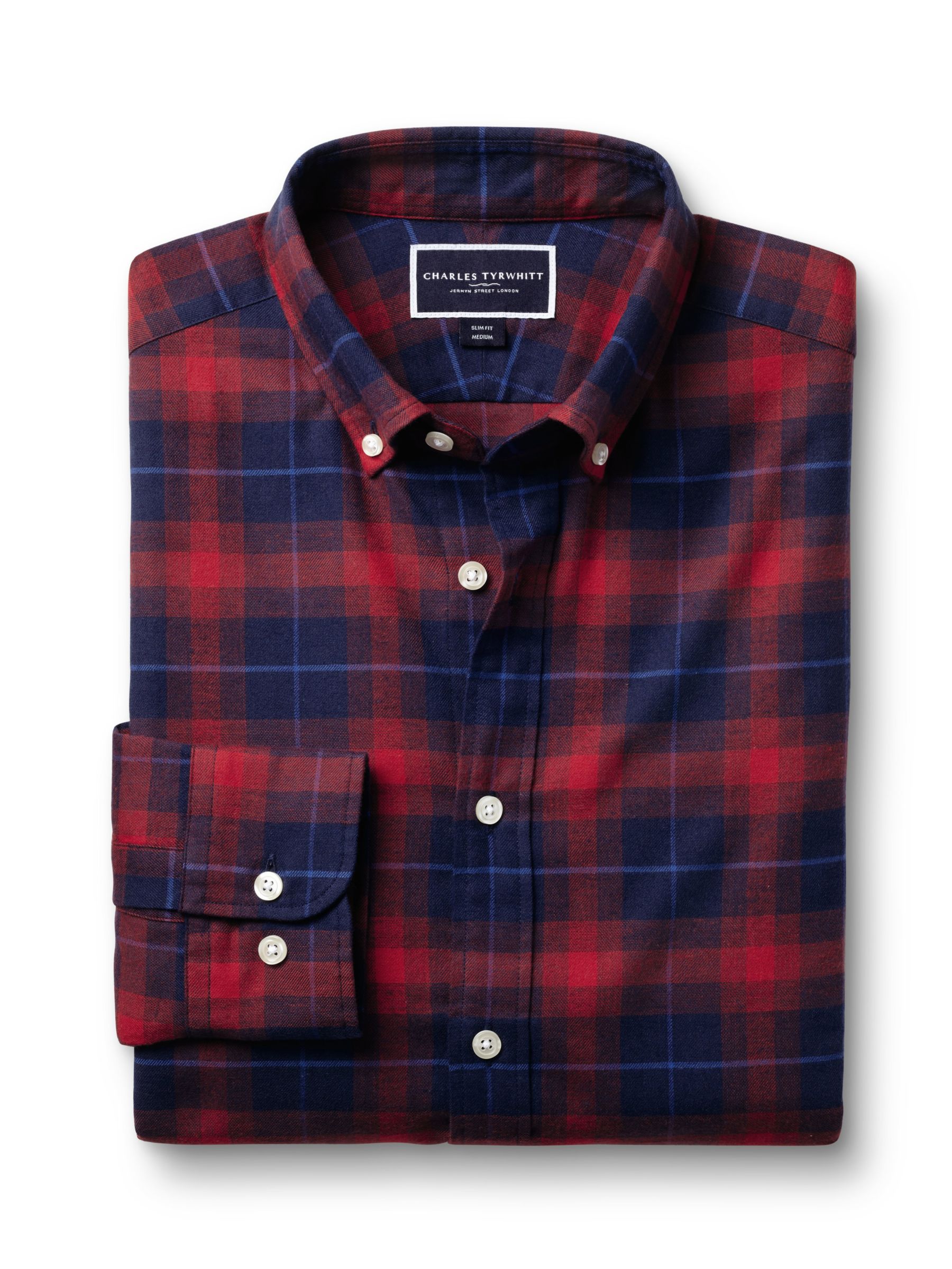 Charles Tyrwhitt Brushed Flannel Slim Fit Shirt, Red, S