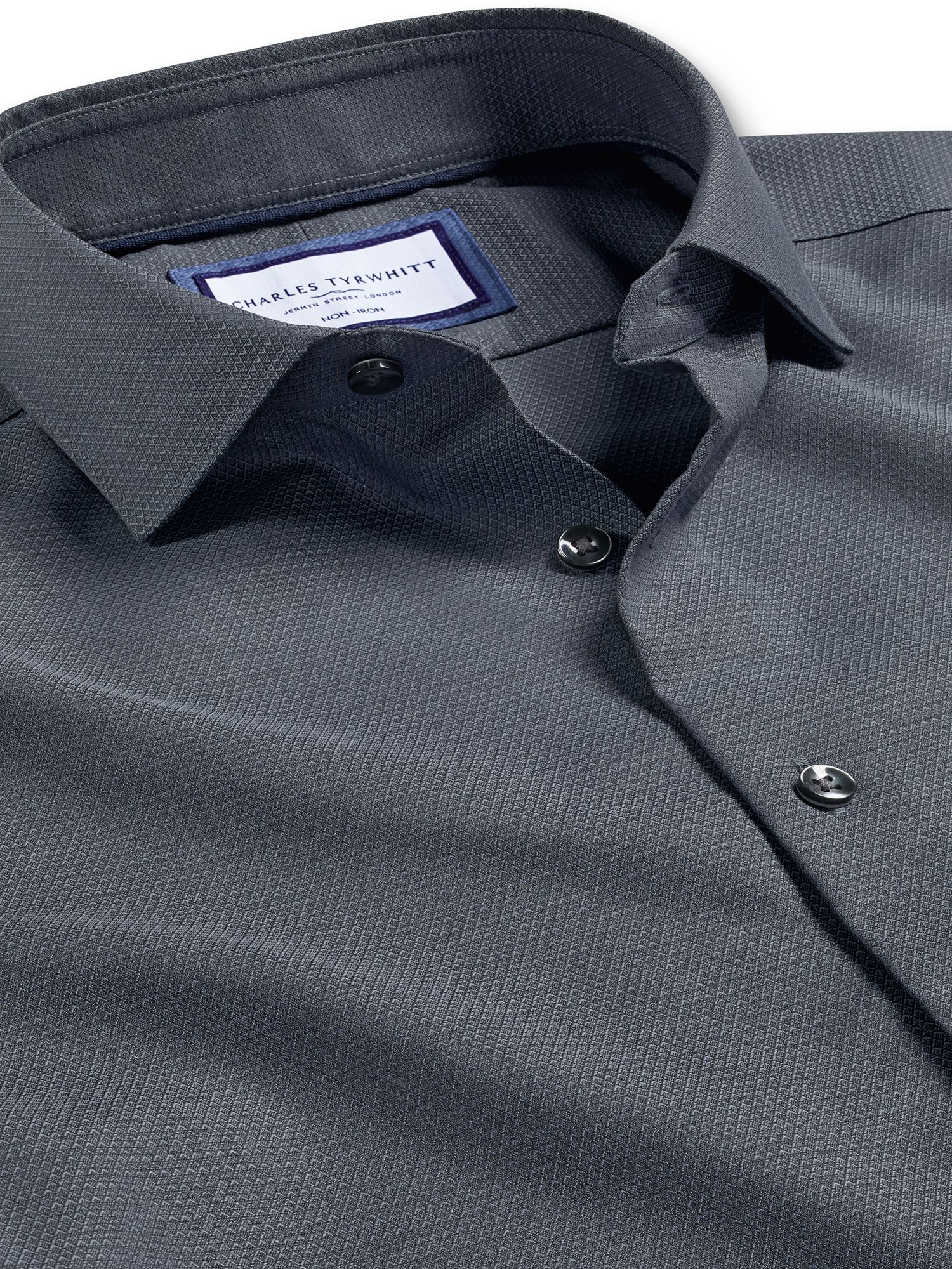 Charles Tyrwhitt Diamond Stretch Texture Non-Iron Slim Fit Shirt, Charcoal Grey, 14.5