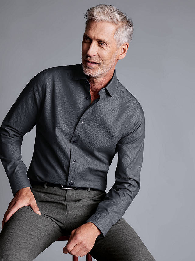 Charles Tyrwhitt Diamond Stretch Texture Non-Iron Slim Fit Shirt, Charcoal Grey