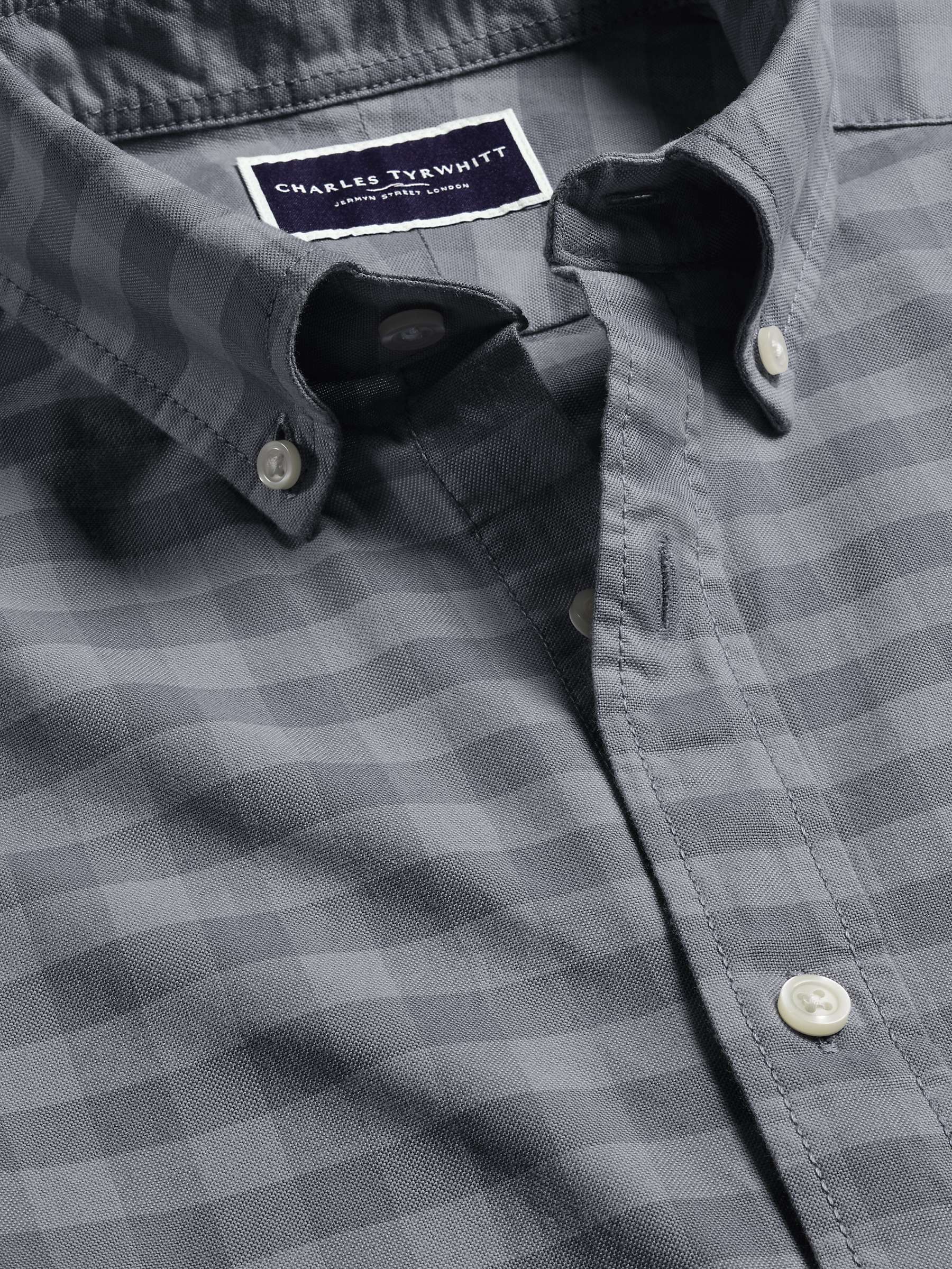 Buy Charles Tyrwhitt Gingham Button-Down Washed Oxford Slim Shirt, Flint Grey Online at johnlewis.com