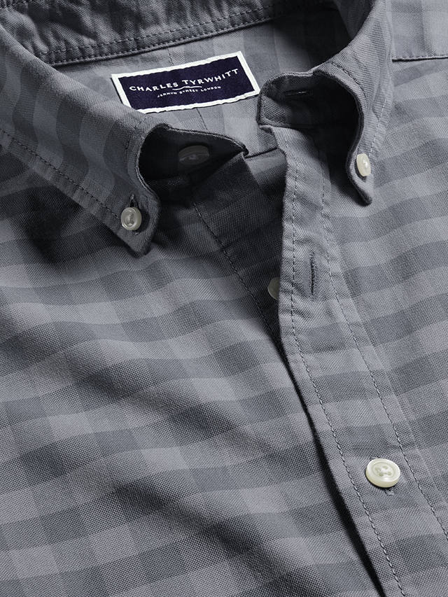 Charles Tyrwhitt Gingham Button-Down Washed Oxford Slim Shirt, Flint Grey