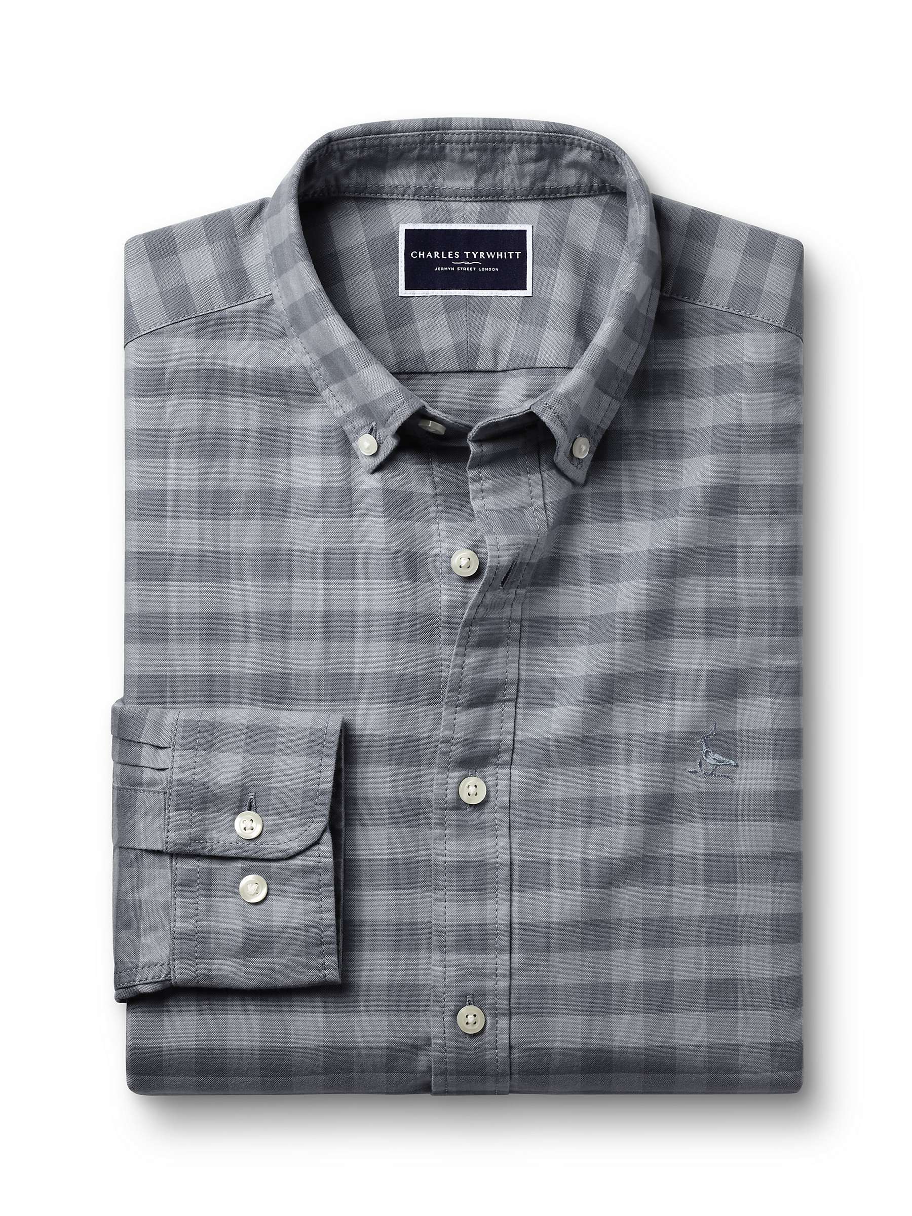 Buy Charles Tyrwhitt Gingham Button-Down Washed Oxford Slim Shirt, Flint Grey Online at johnlewis.com