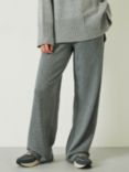 HUSH Theo Wide Leg Jersey Trousers, Concrete Marl