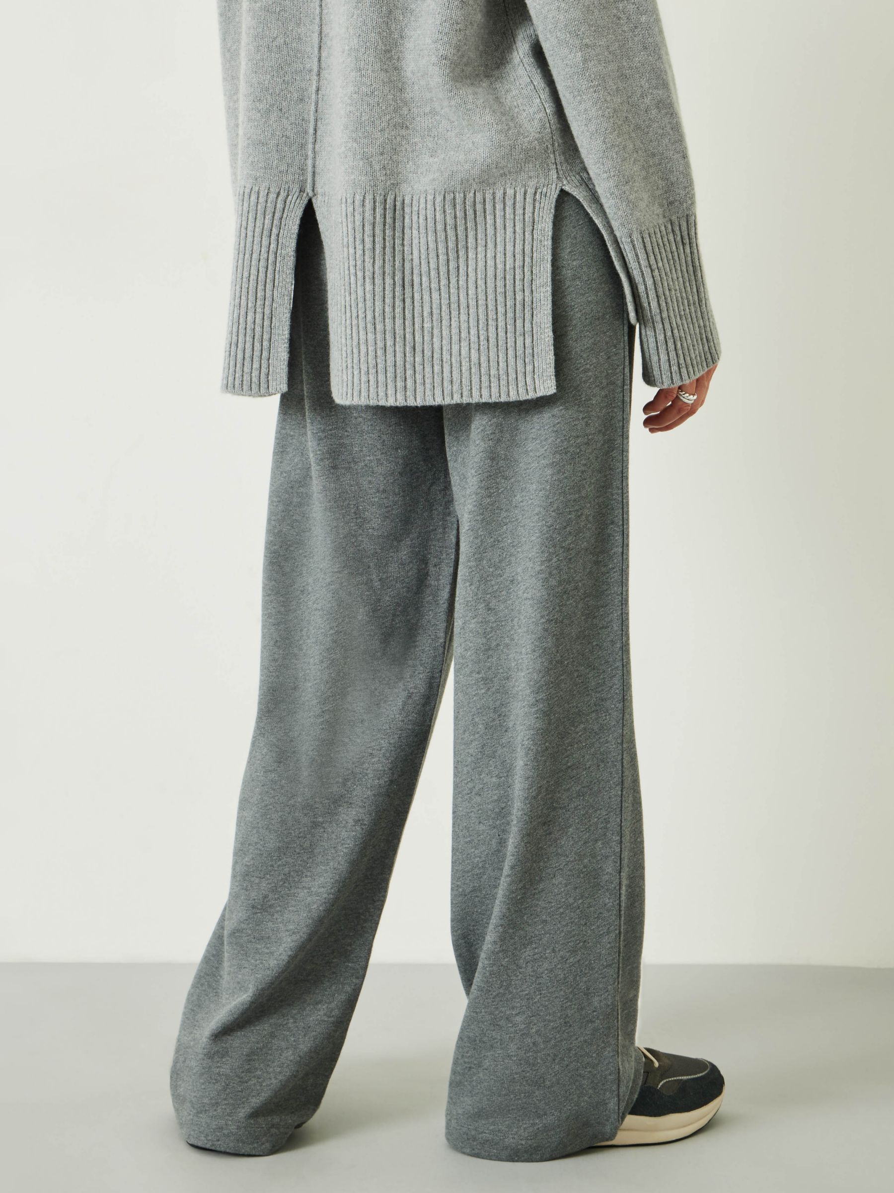 HUSH Theo Wide Leg Jersey Trousers, Concrete Marl at John Lewis & Partners