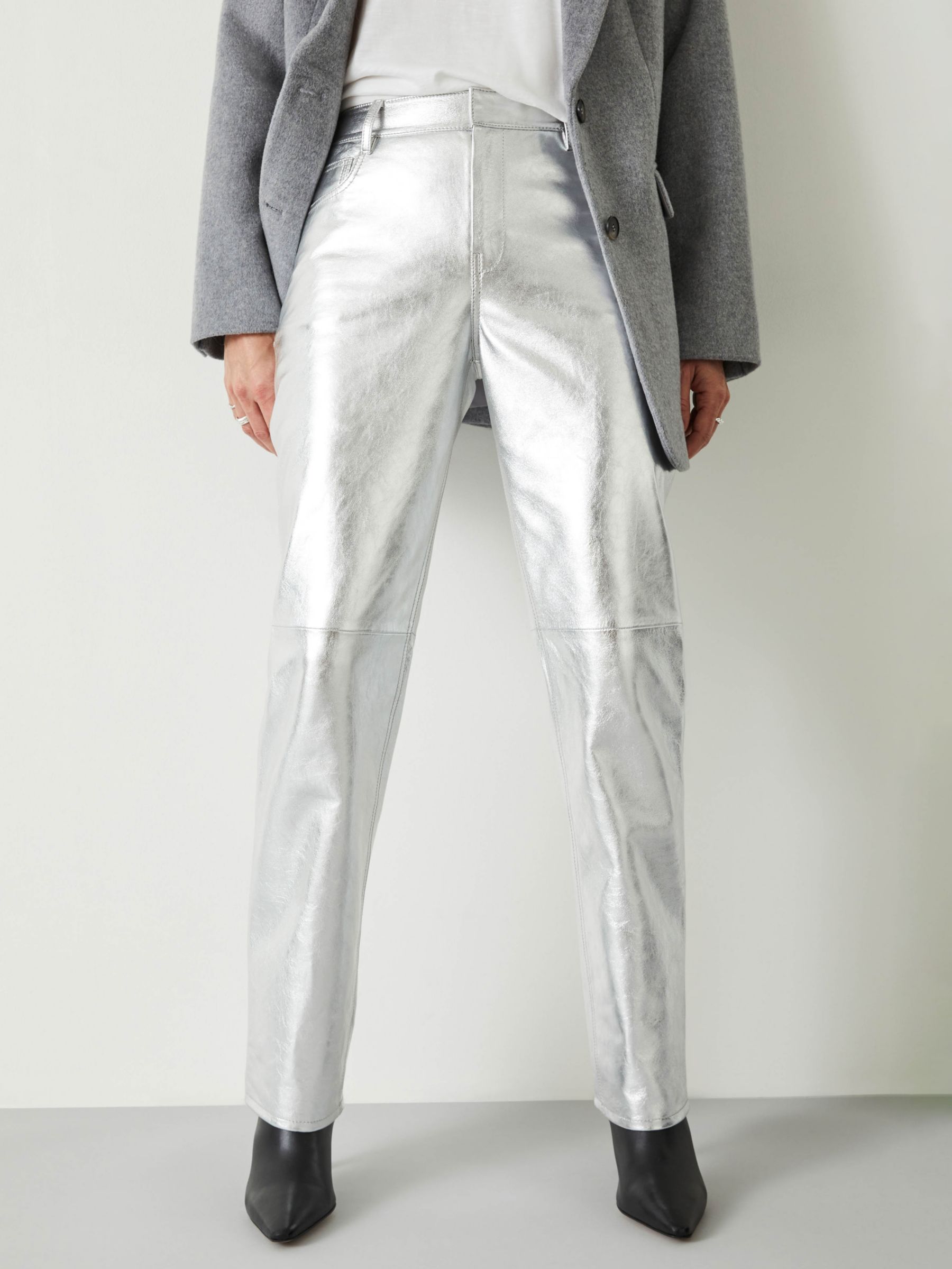 HUSH Leather Trousers, Silver Foil £299.00