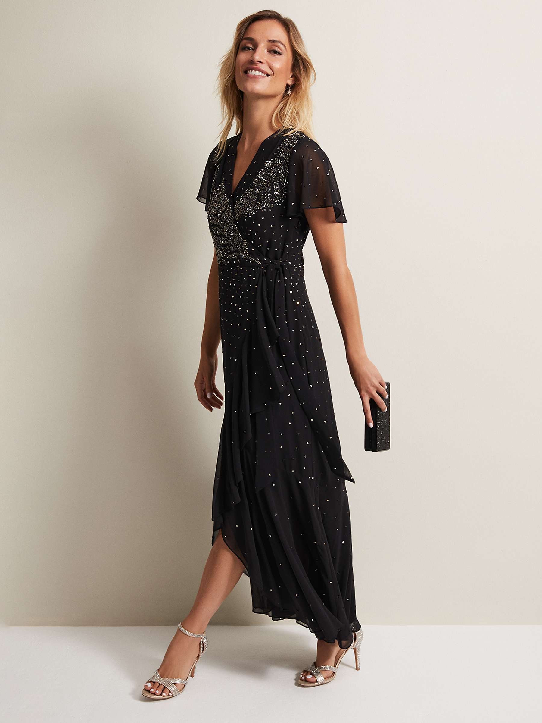 Buy Phase Eight Melody Sequin Feather Maxi Dress, Black Online at johnlewis.com