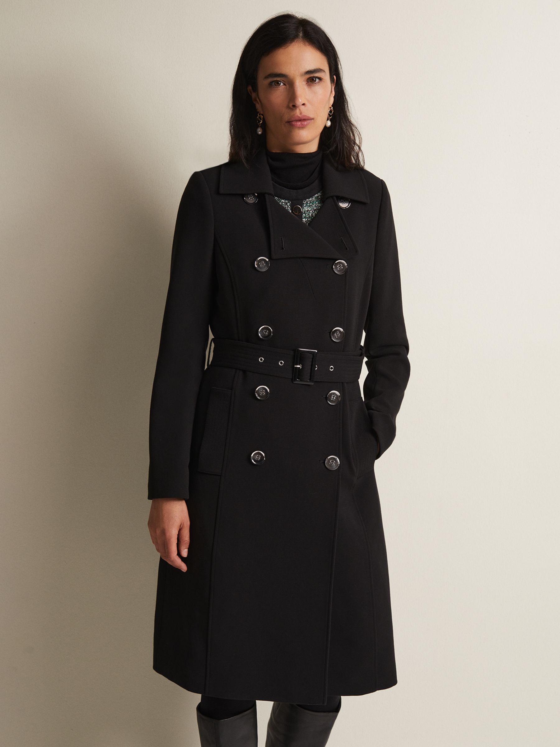 Phase Eight Layana Smart Trench Coat, Black at John Lewis & Partners