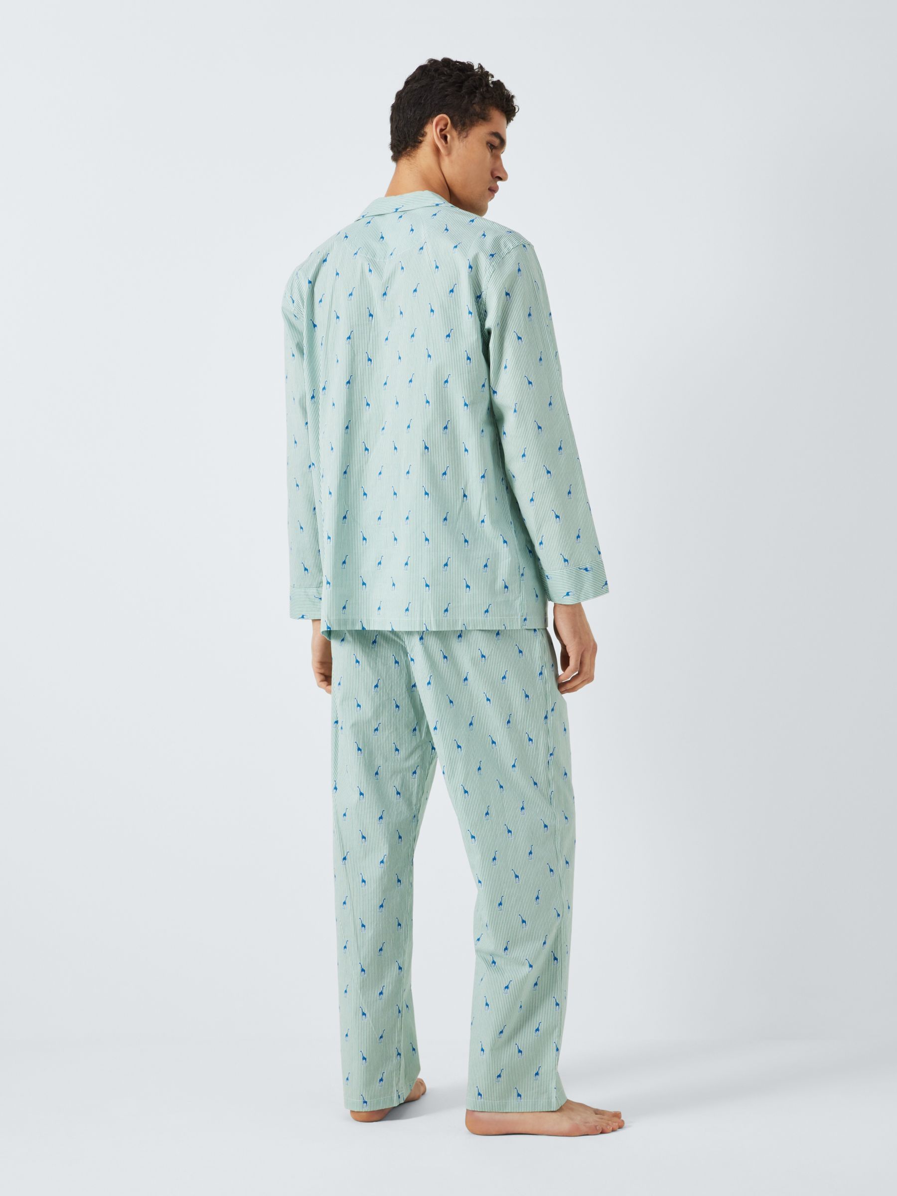 John Lewis Organic Cotton Giraffe Print Pyjama Set, Blue/Multi, S
