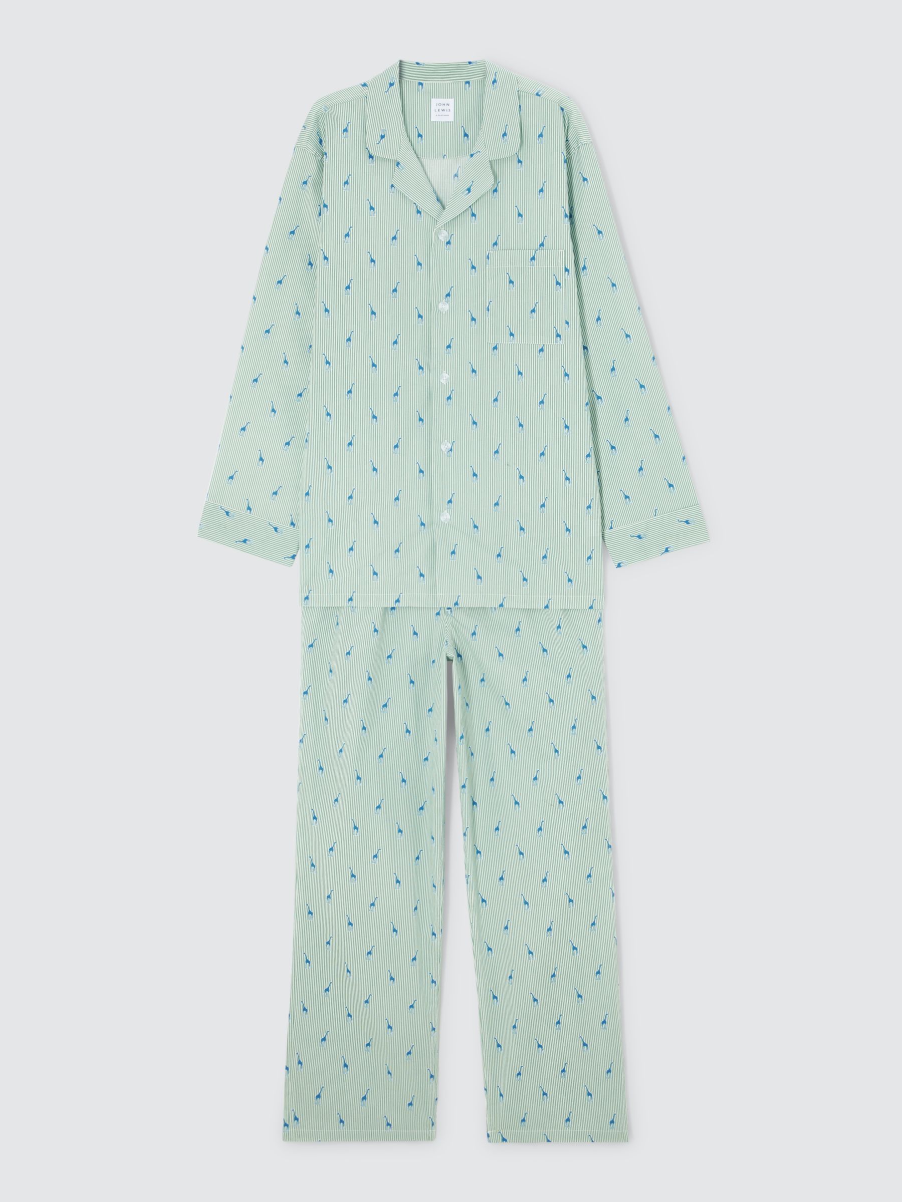 John Lewis Organic Cotton Giraffe Print Pyjama Set, Blue/Multi at John ...
