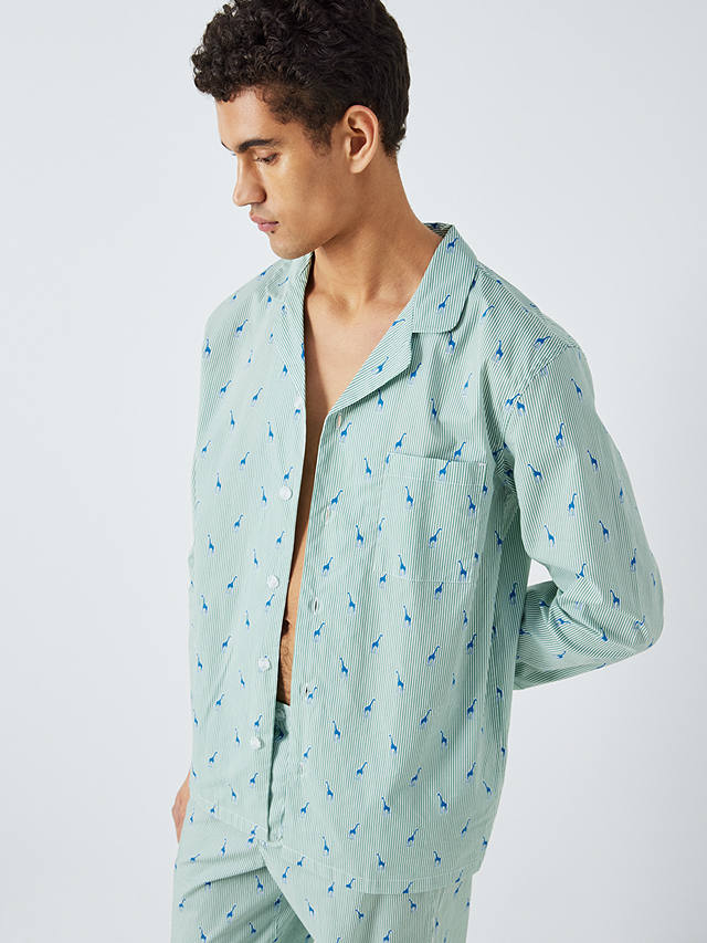 John Lewis Organic Cotton Giraffe Print Pyjama Set, Blue/Multi