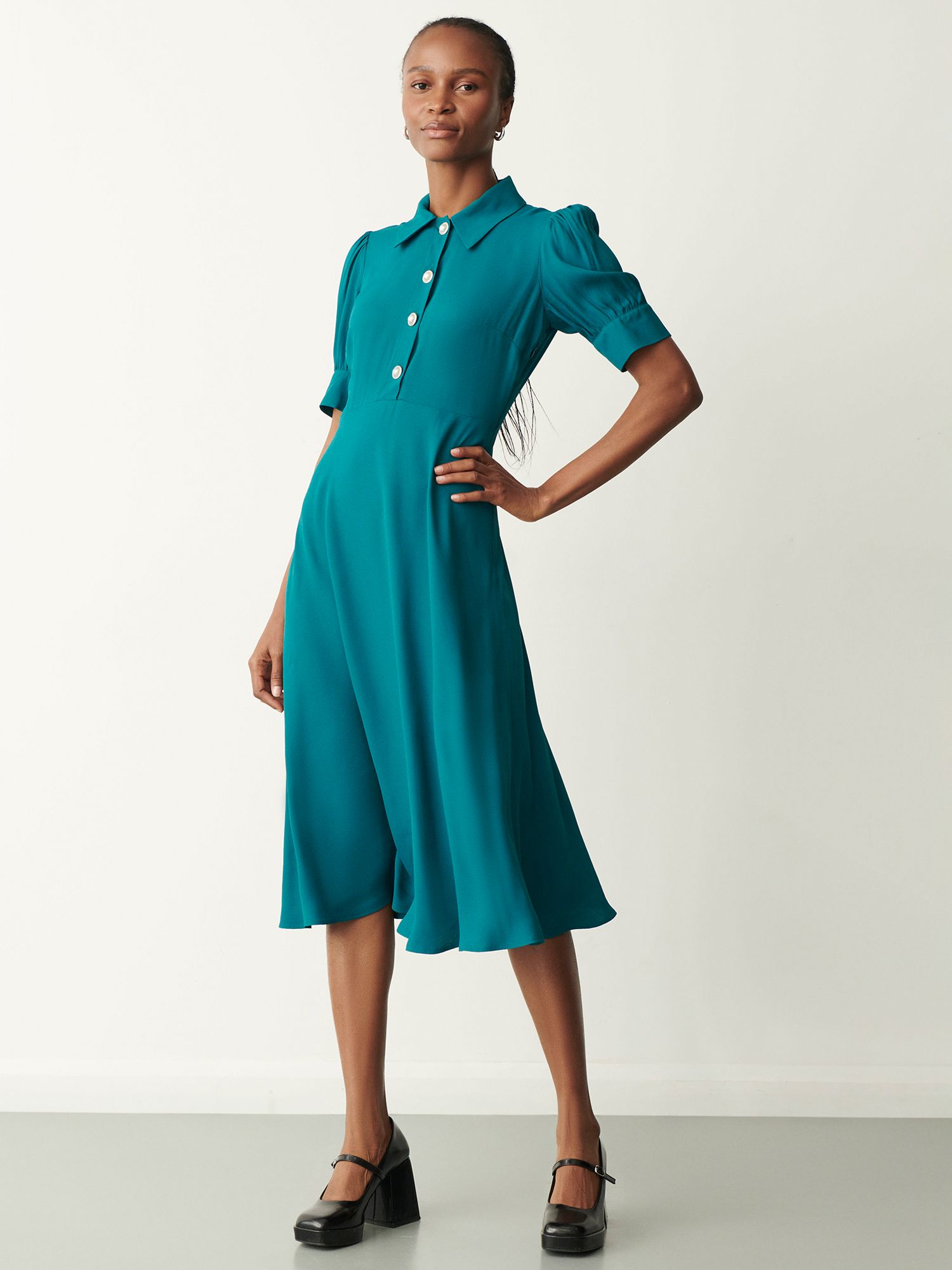 Finery Jaela Midi Shirt Dress, Teal at John Lewis & Partners
